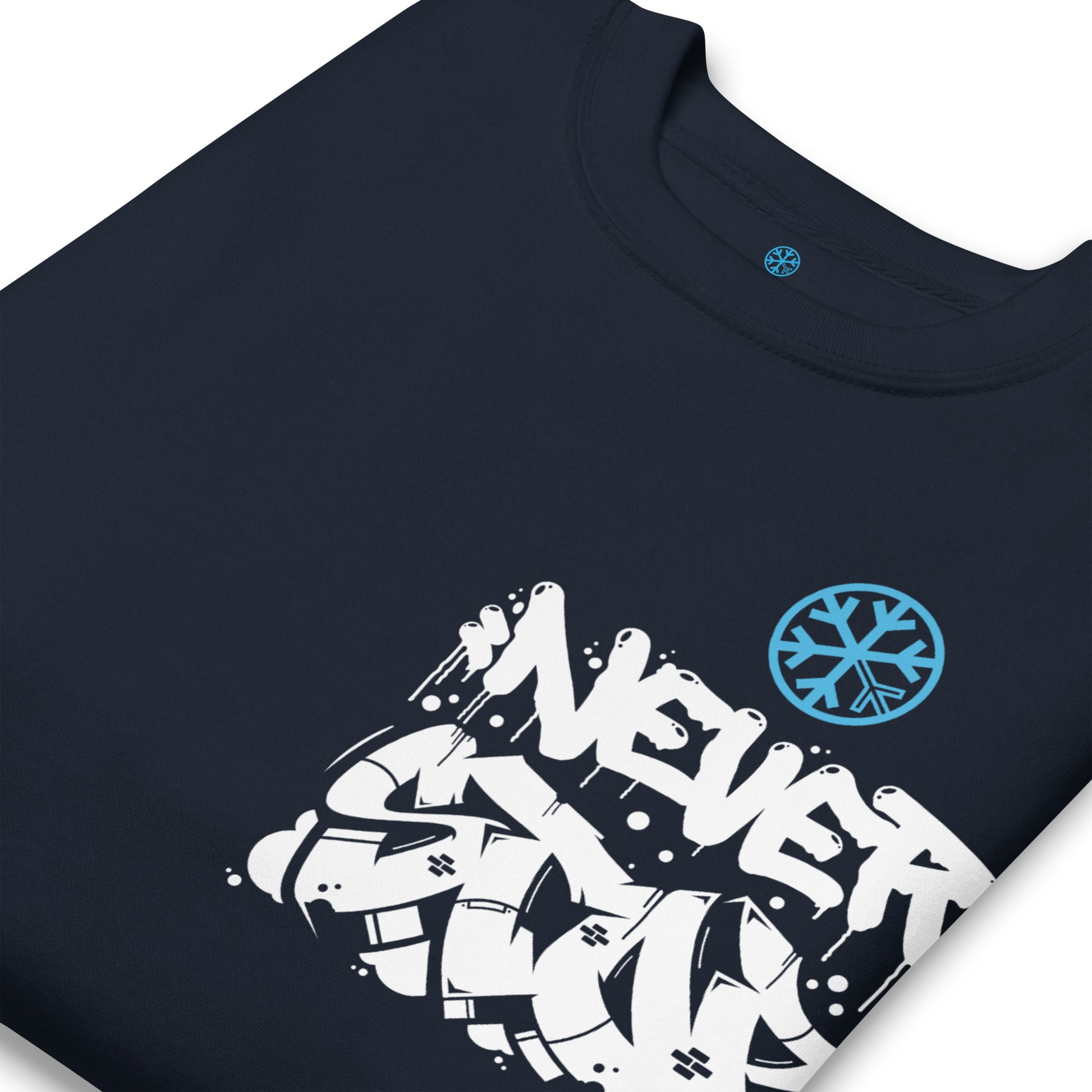 Navy-Never Stop Graffiti Character Sweatshirt from B.Different Clothing, detail, graffiti-inspired streetwear