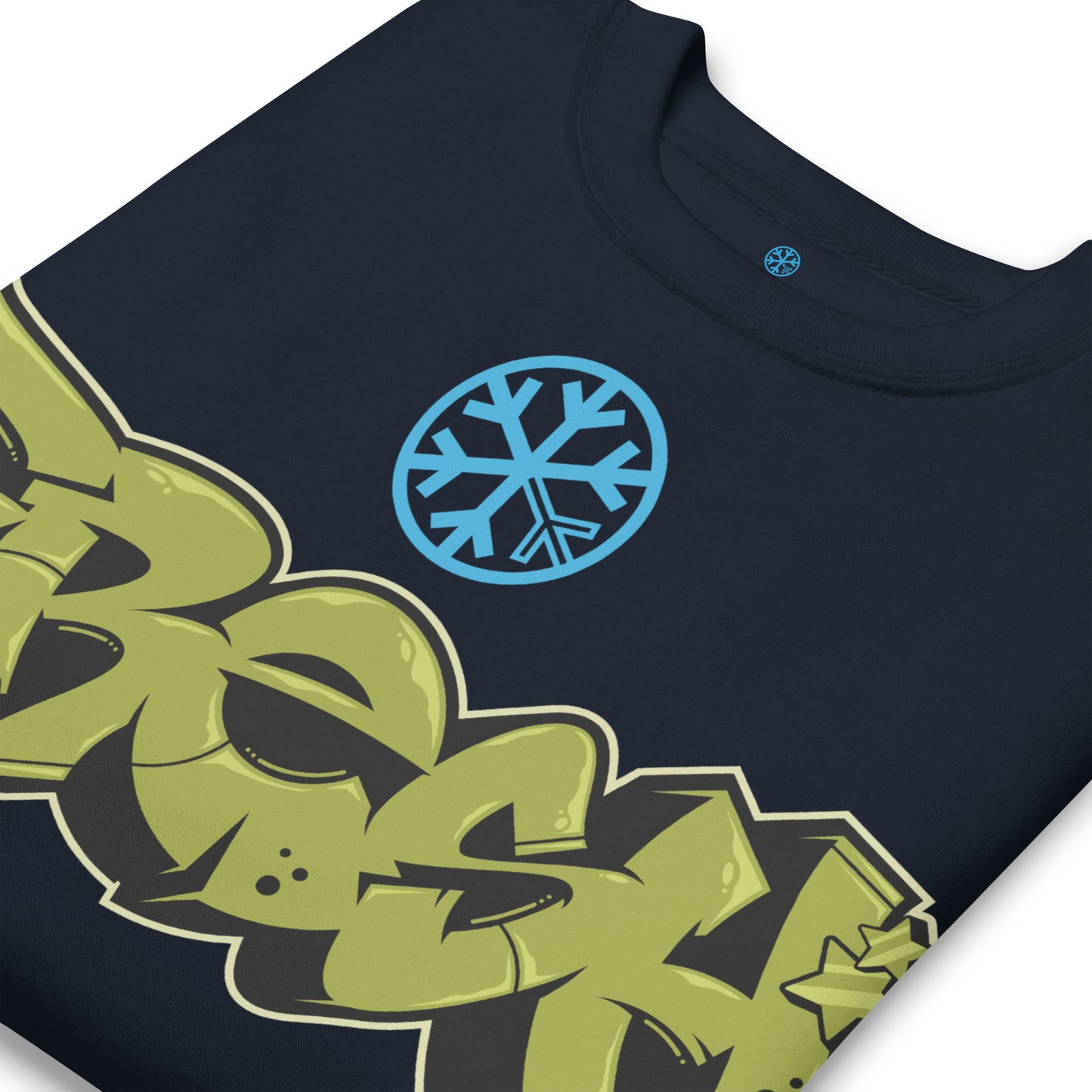 Navy-Fresh Graffiti Piece Sweatshirt from B.Different Clothing, detail, graffiti-inspired streetwear