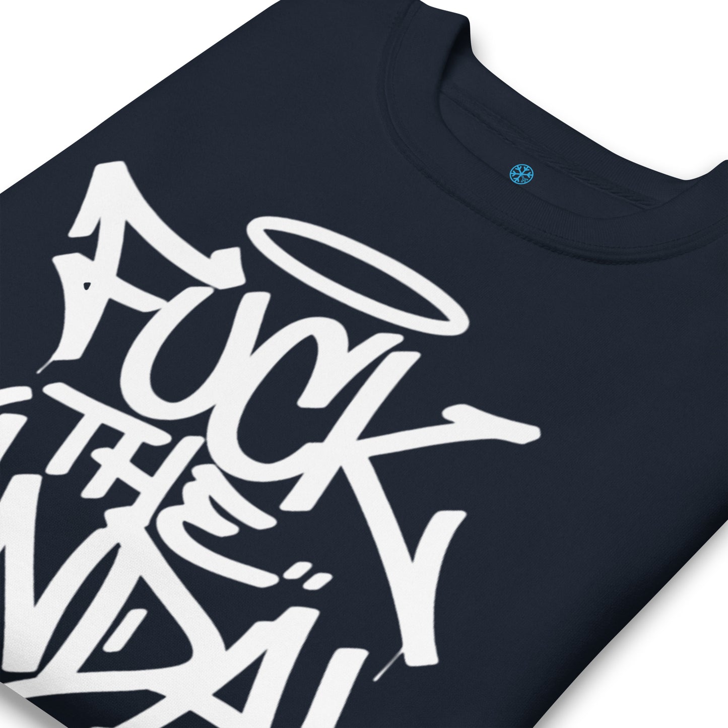 Navy-Fuck The Vandal Squad Graffiti Sweatshirt from B.Different Clothing, detail, graffiti-inspired streetwear