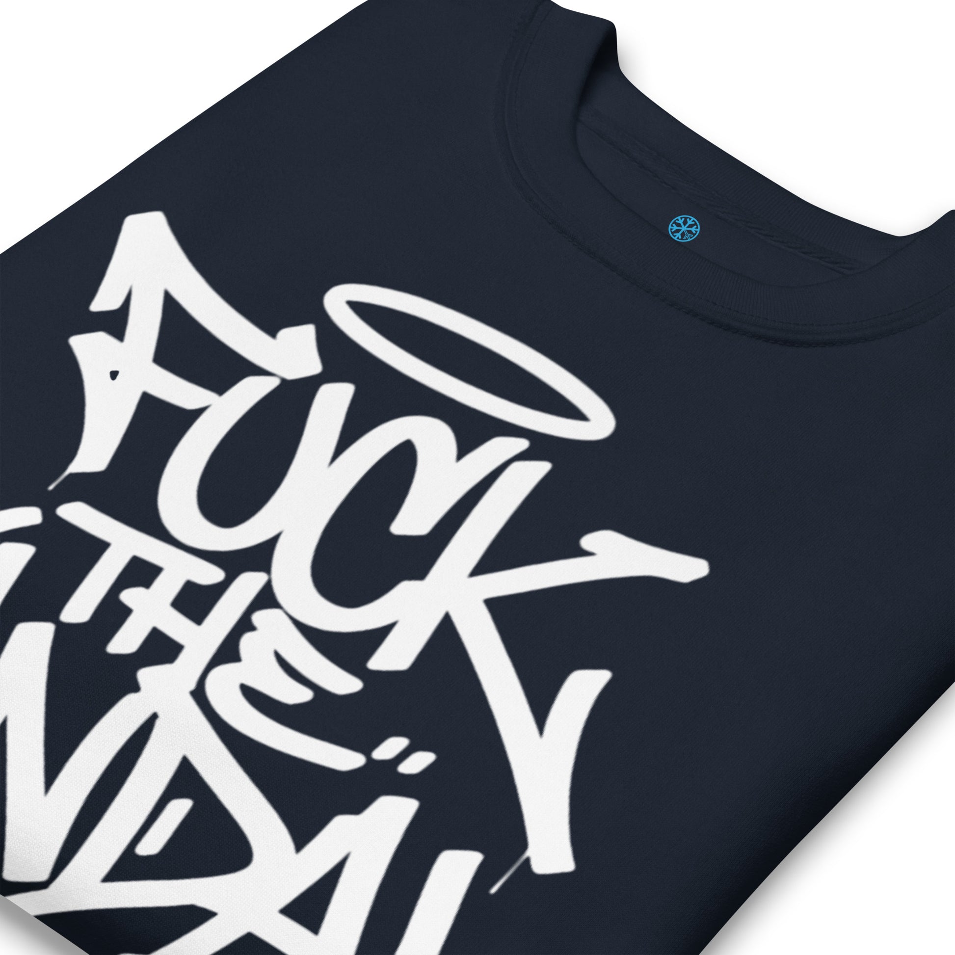 Navy-Fuck The Vandal Squad Graffiti Sweatshirt from B.Different Clothing, detail, graffiti-inspired streetwear