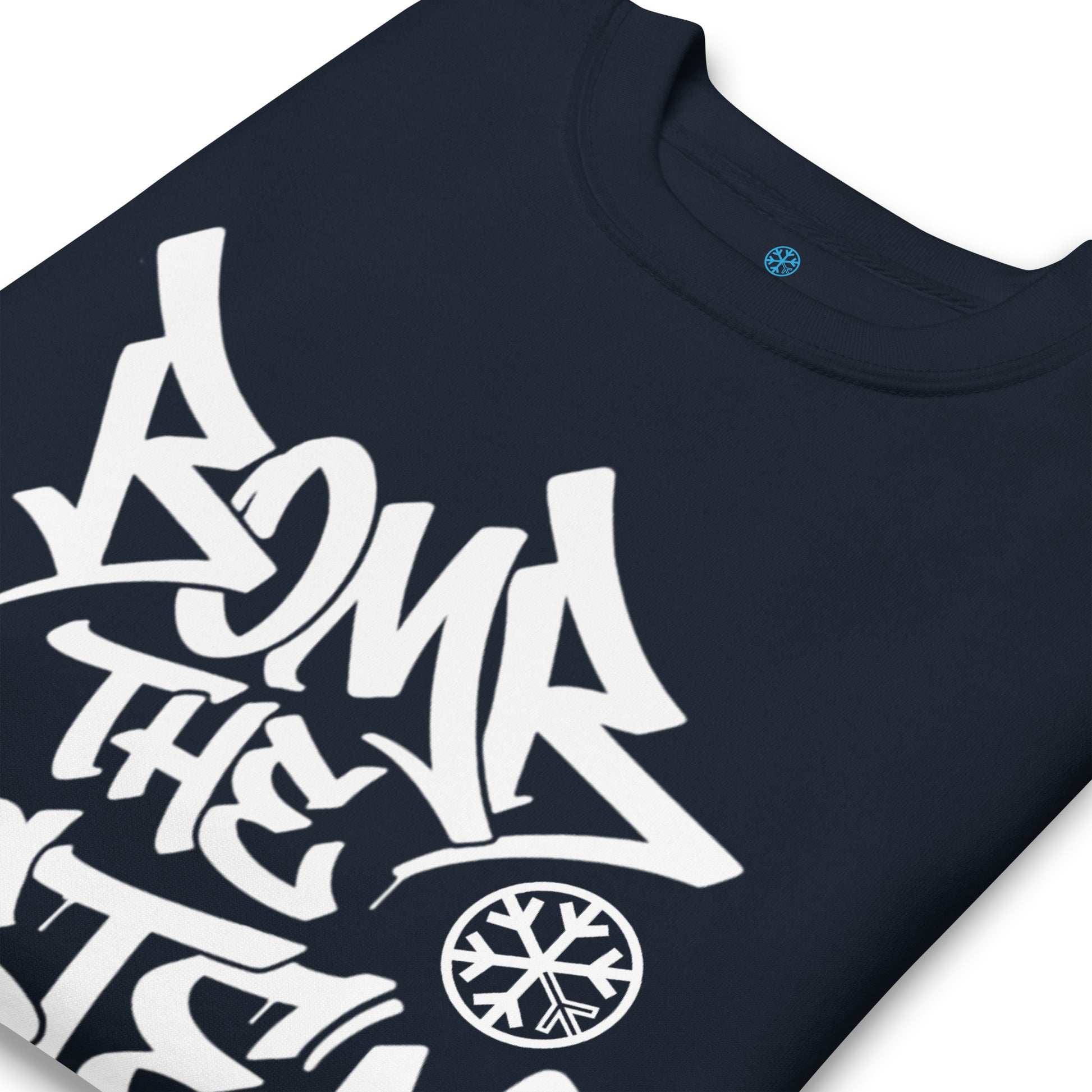 Navy-Bomb The System Graffiti Sweatshirt from B.Different Clothing, detail, graffiti-inspired streetwear