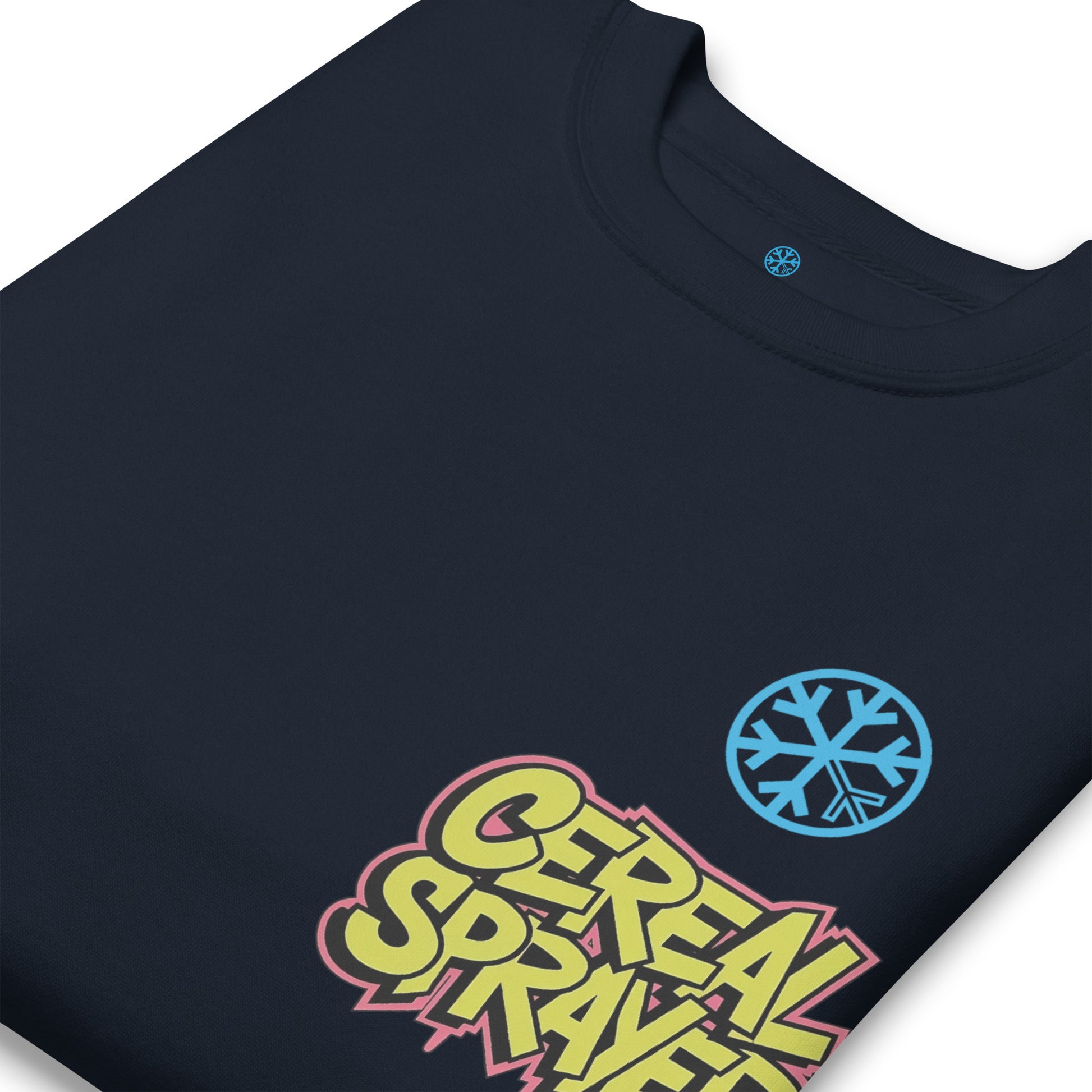 Navy-Cereal Sprayer Graffiti Sweatshirt from B.Different Clothing, detail, graffiti-inspired streetwear