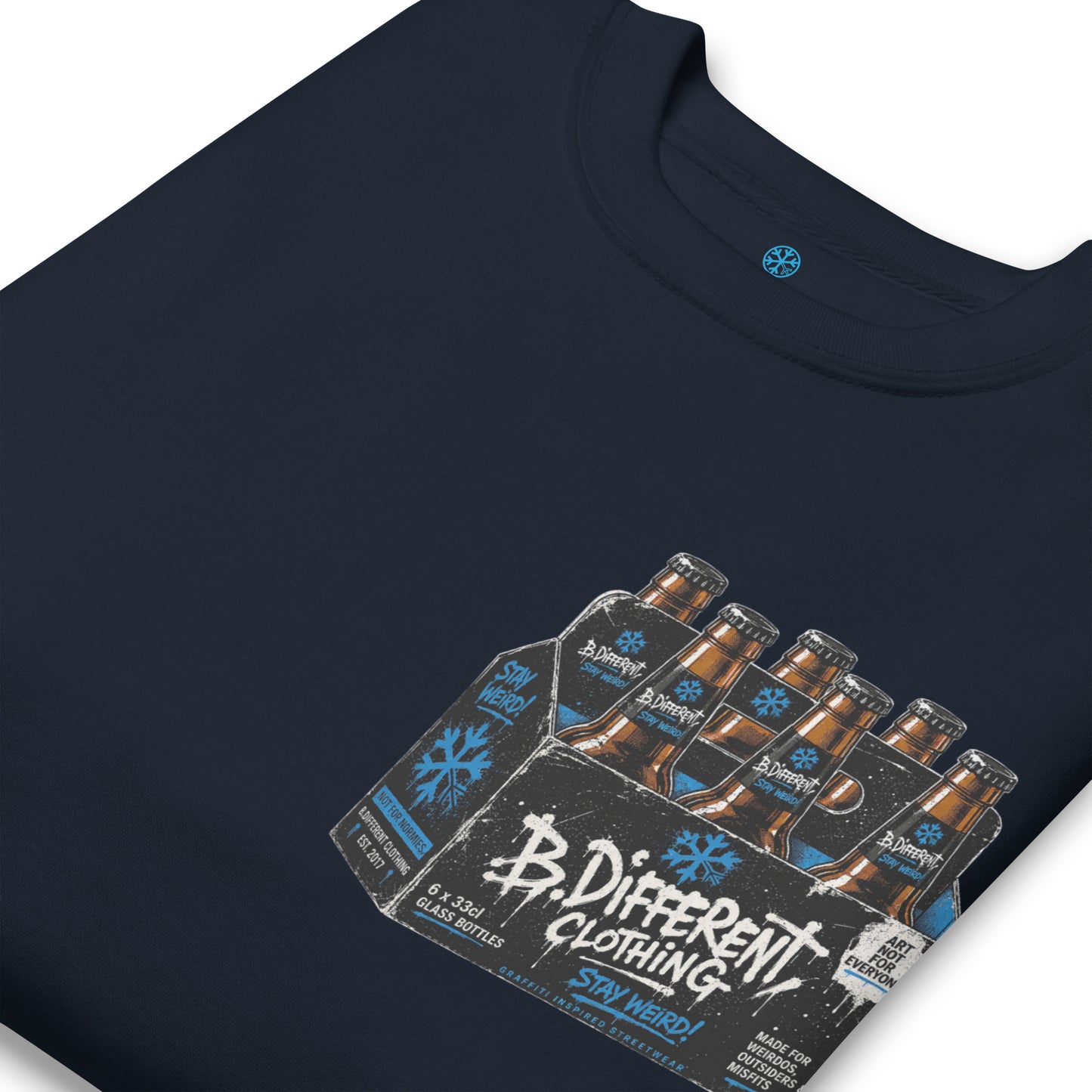 Navy-Six Pack Beer Graffiti Sweatshirt from B.Different Clothing, detail, graffiti-inspired streetwear