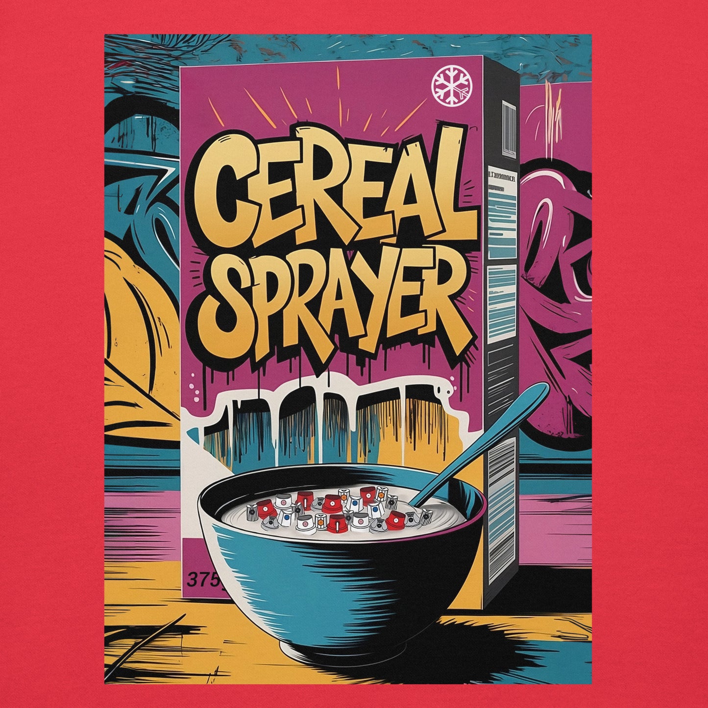 Red-Cereal Sprayer Graffiti Sweatshirt from B.Different Clothing, graphic, graffiti-inspired streetwear