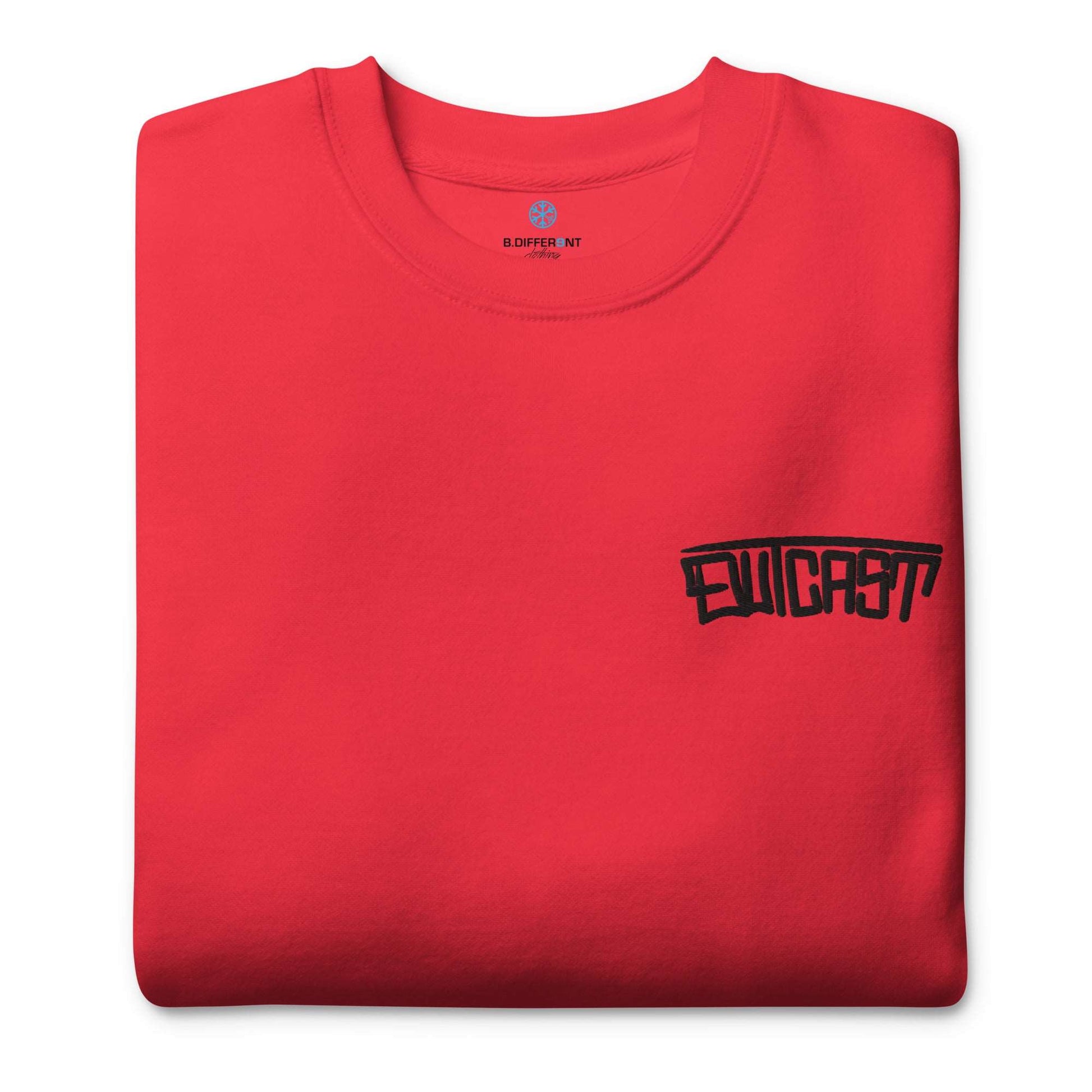 folded Outcast Graffiti Tag sweatshirt red B.Different Clothing graffiti street art inspired streetwear brand