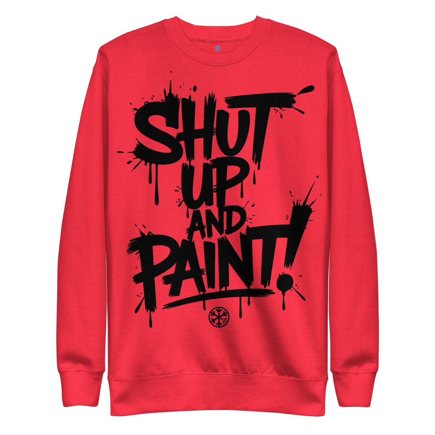 Red-Shut Up and Paint Graffiti Sweatshirt from B.Different Clothing, front view, graffiti-inspired streetwear