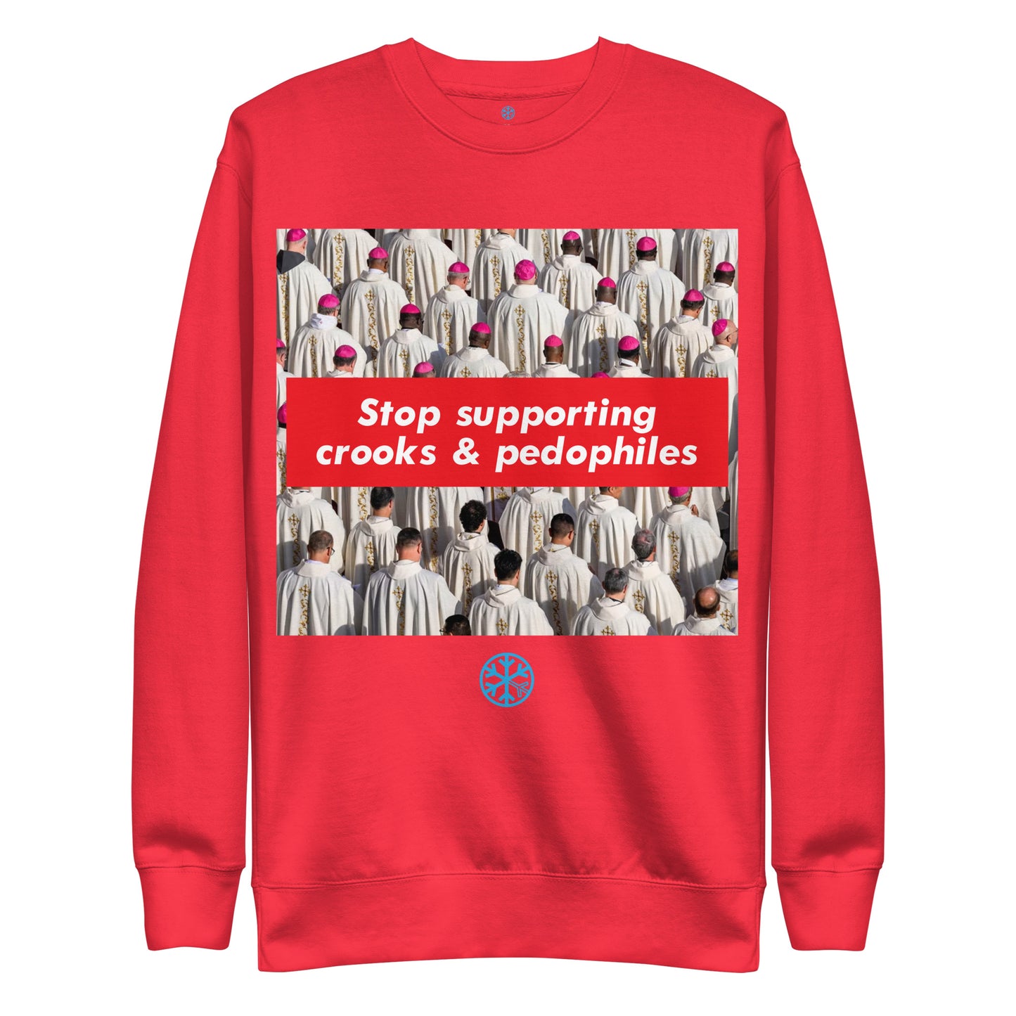 Red-Vatican Crooks Sweatshirt from B.Different Clothing, front view, graffiti-inspired streetwear