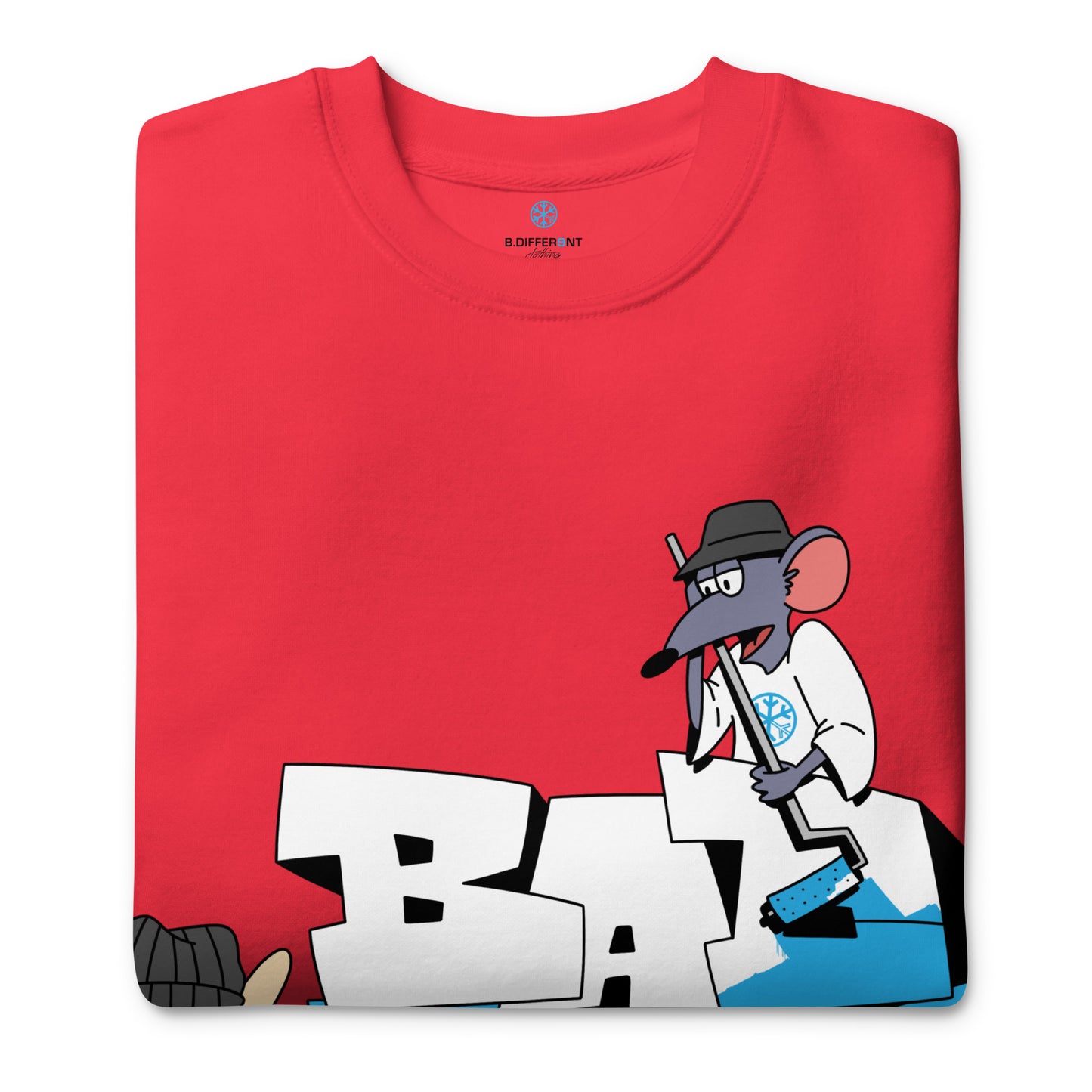 Red-Bad Boy Graffiti Sweatshirt from B.Different Clothing, folded, graffiti-inspired streetwear