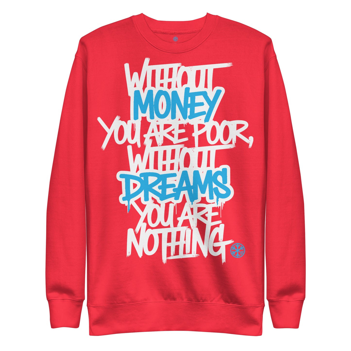 Red-Without Dreams You Are Nothing Graffiti Sweatshirt from B.Different Clothing, front view, graffiti-inspired streetwear