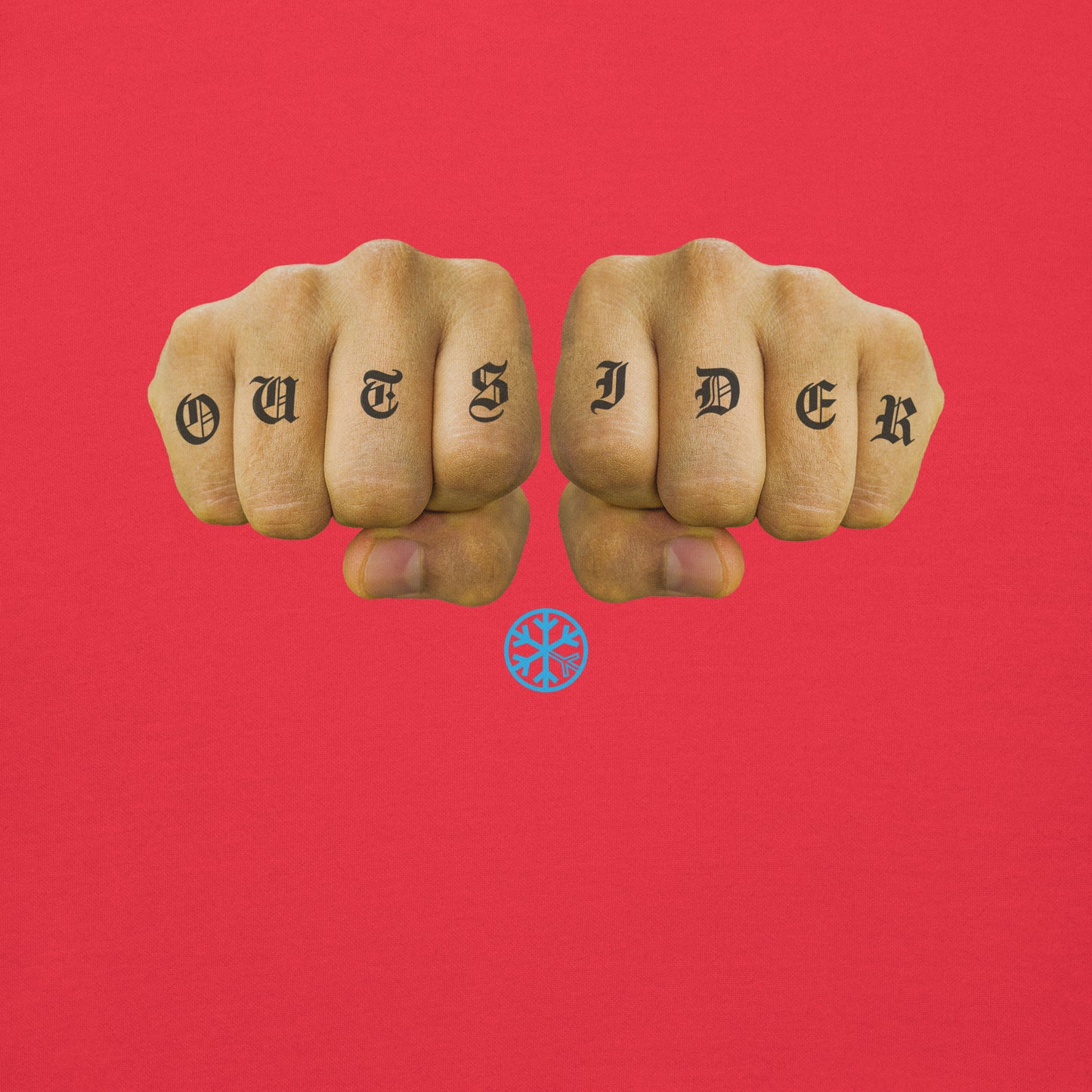 Red-Outsider Tattoo Sweatshirt from B.Different Clothing, folded, graffiti-inspired streetwear