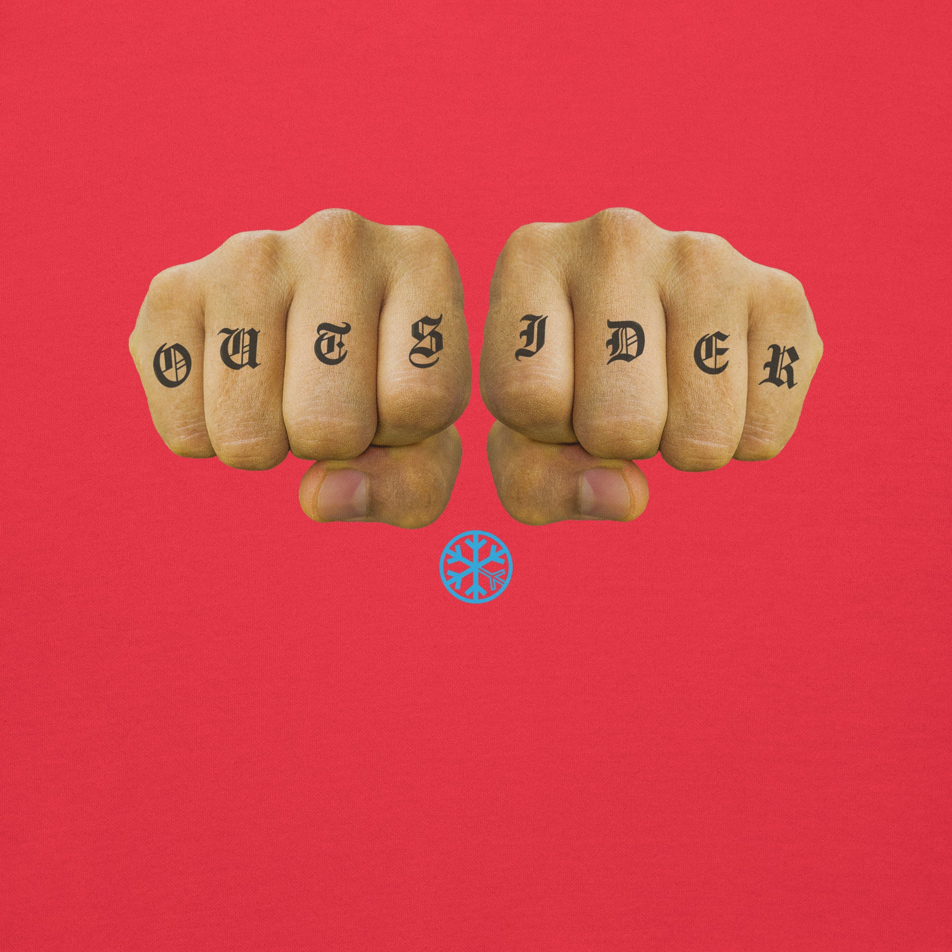 Red-Outsider Tattoo Sweatshirt from B.Different Clothing, folded, graffiti-inspired streetwear