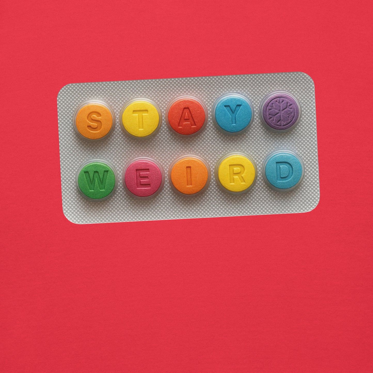 Red-Stay Weird Pills Sweatshirt from B.Different Clothing, graphic, graffiti-inspired streetwear