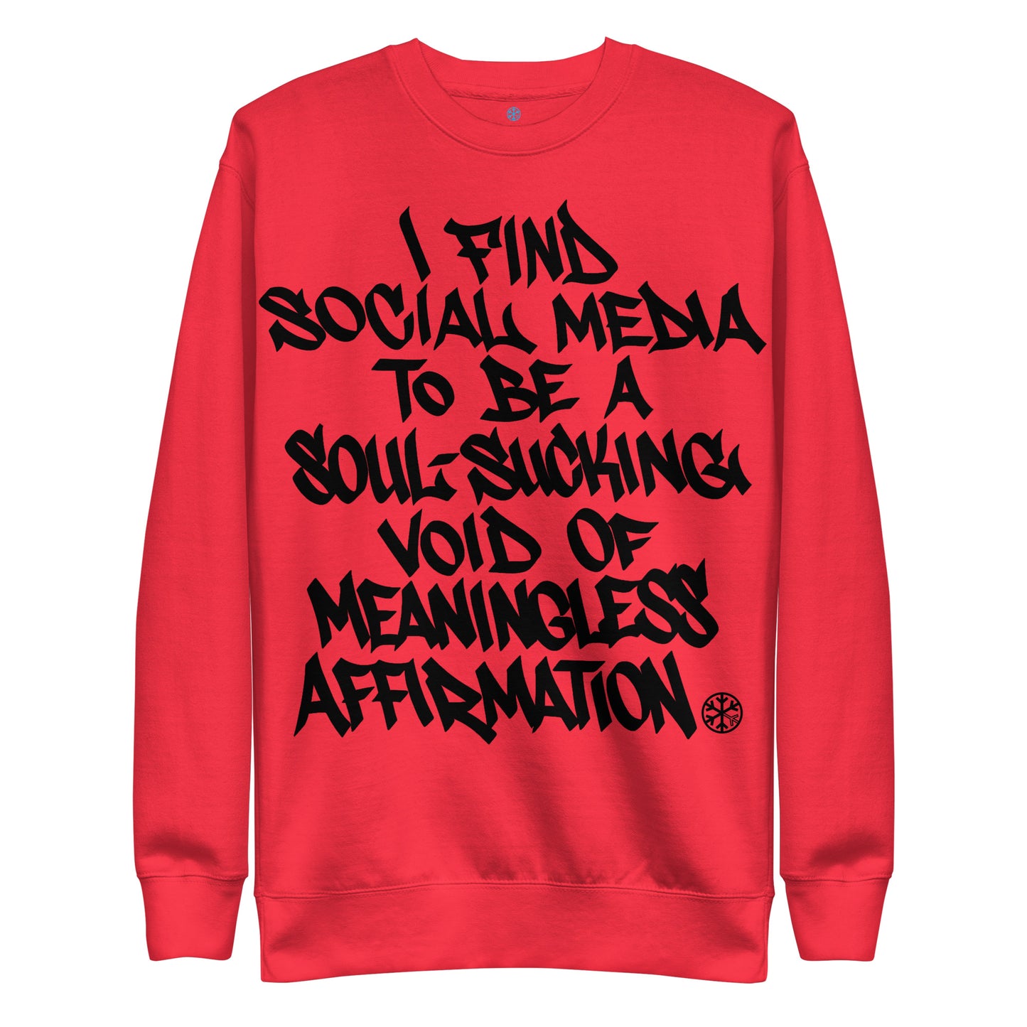 Red-Social Media Graffiti Tag Sweatshirt from B.Different Clothing, front view, graffiti-inspired streetwear