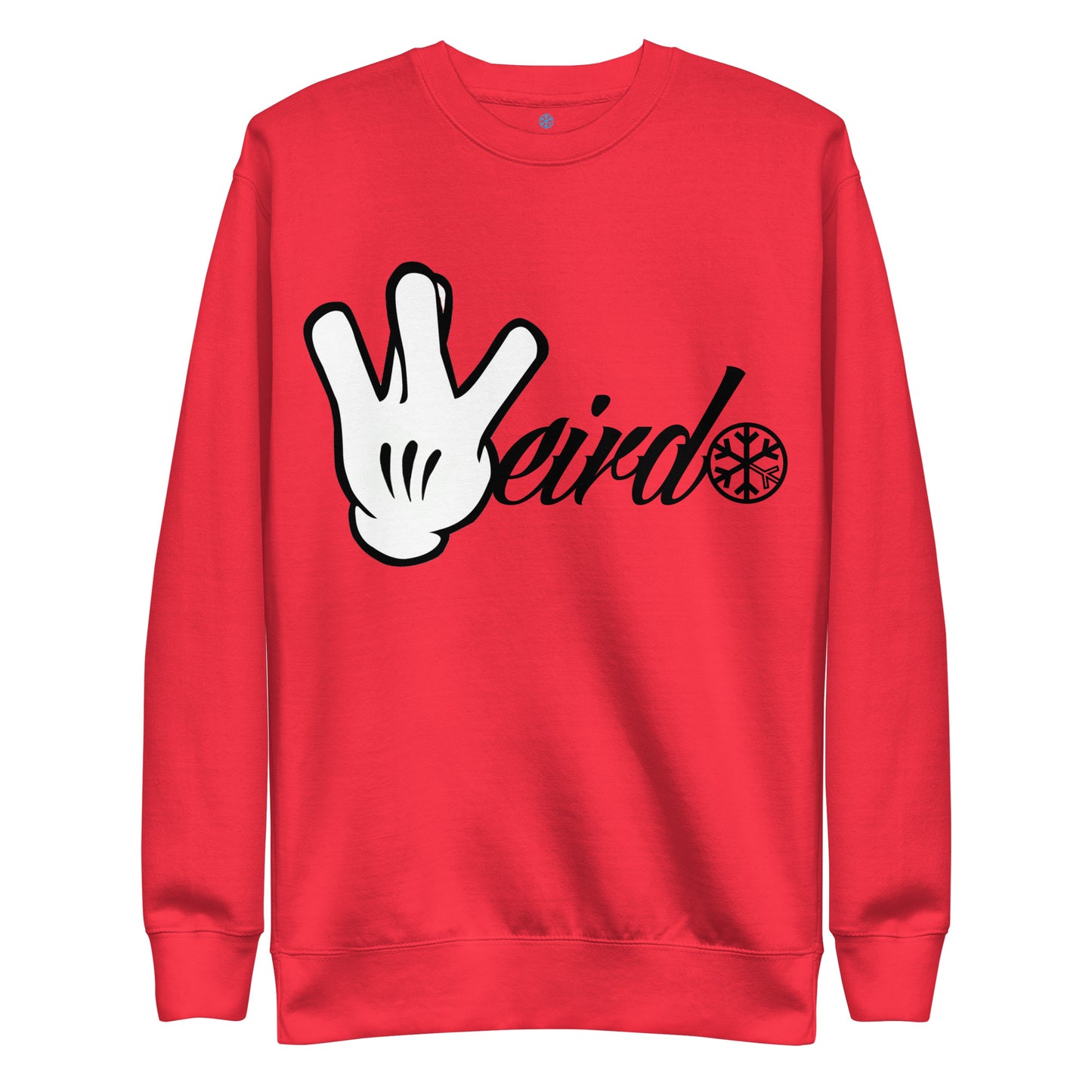 Red-Weirdo Hand Sign Sweatshirt from B.Different Clothing, front view, graffiti-inspired streetwear