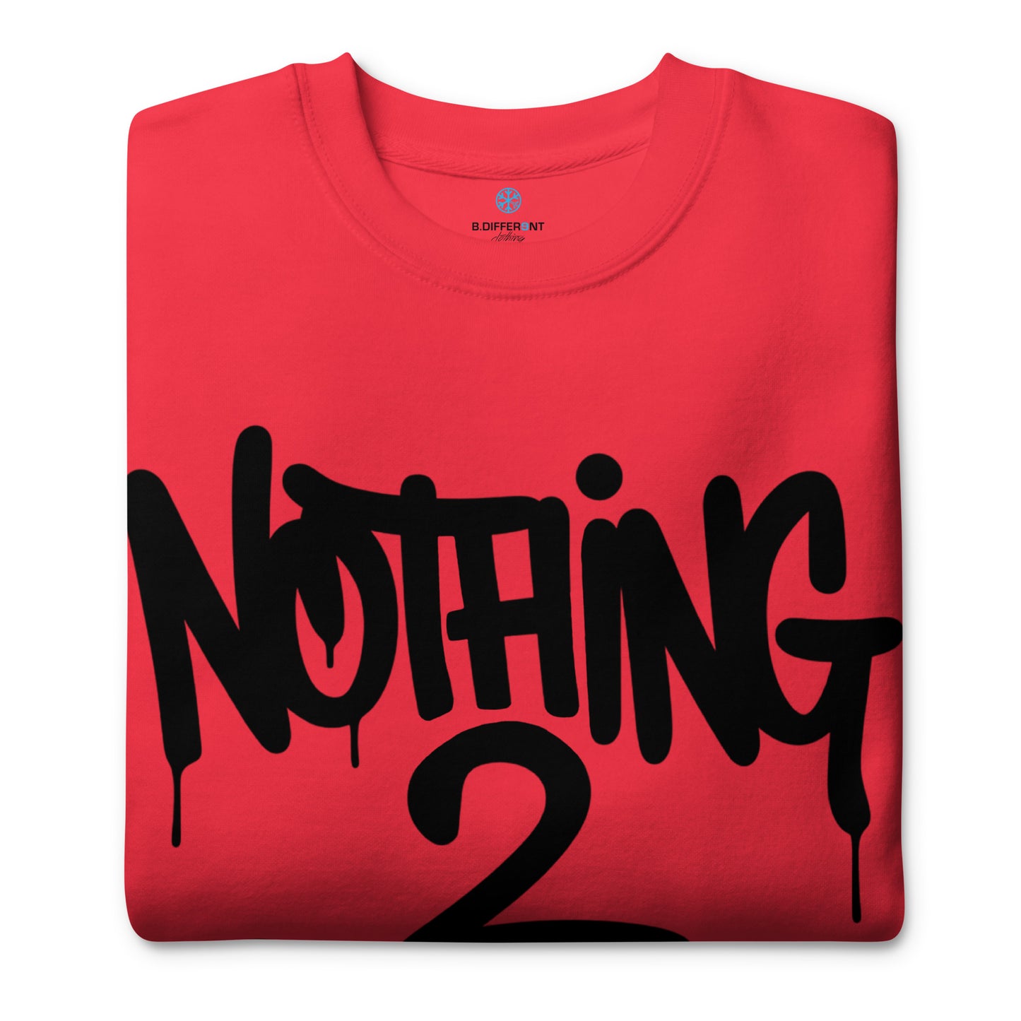Red-Nothing 2 Obey Graffiti Sweatshirt from B.Different Clothing, folded, graffiti-inspired streetwear