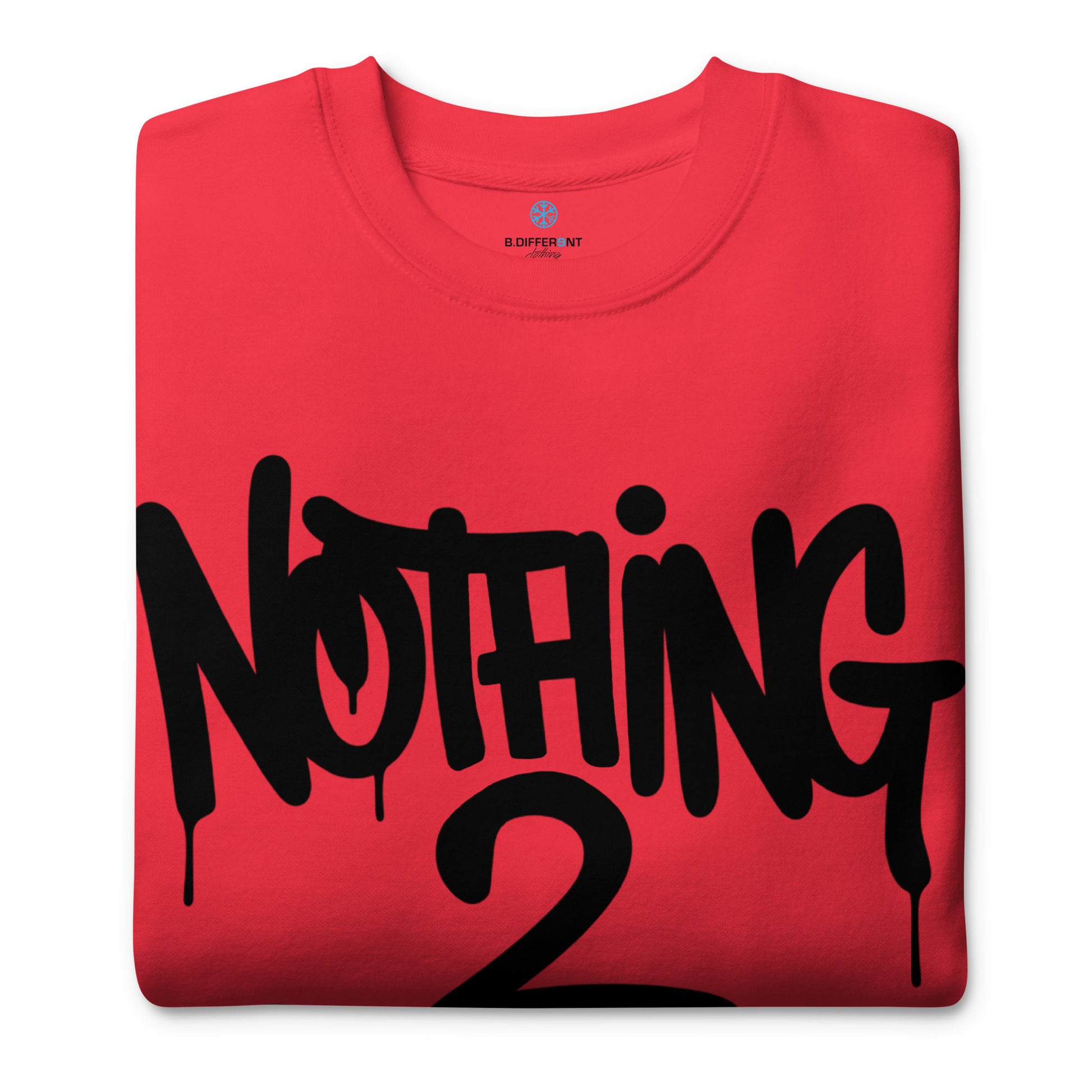 Red-Nothing 2 Obey Graffiti Sweatshirt from B.Different Clothing, folded, graffiti-inspired streetwear