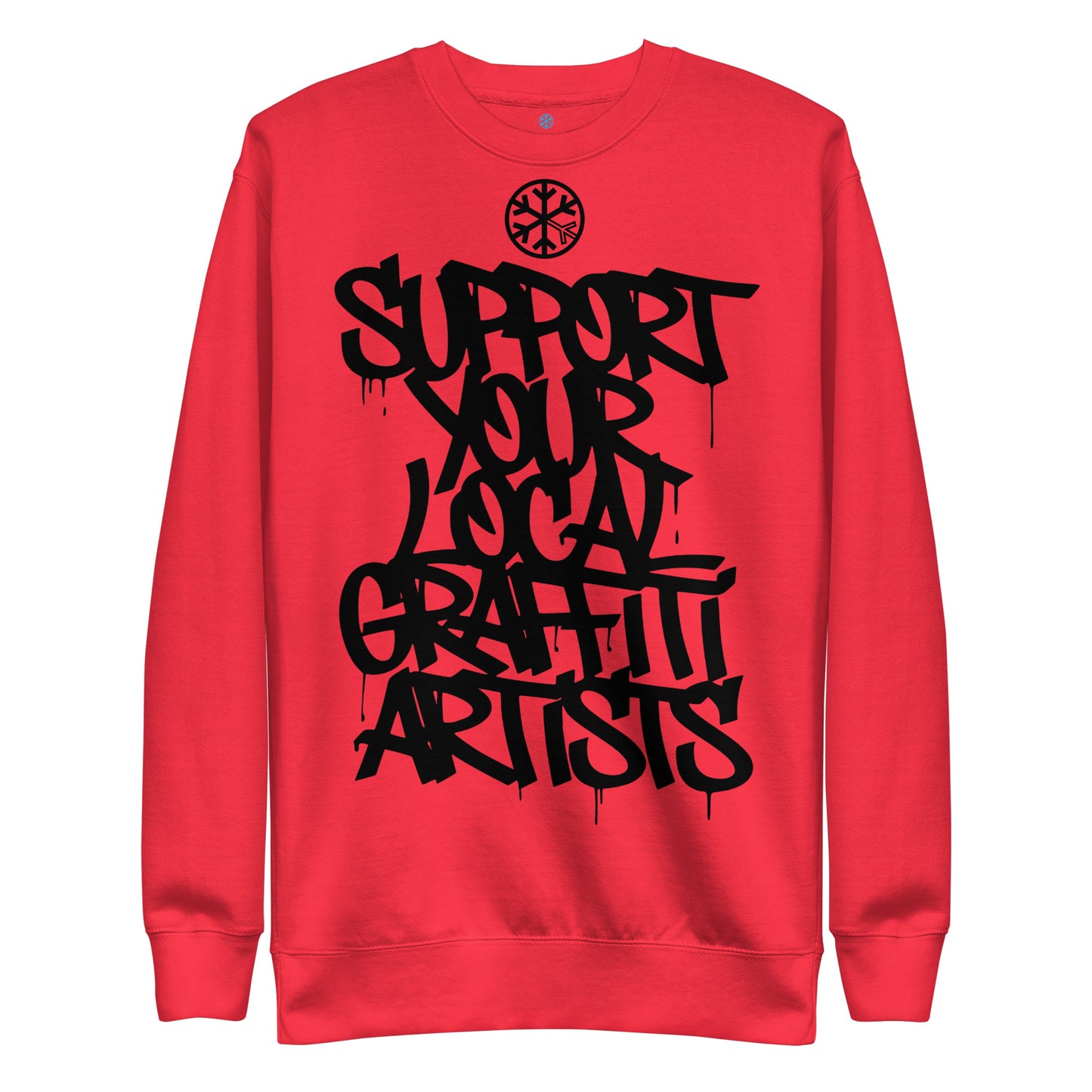 Red-Support Your Local Graffiti Artists Sweatshirt from B.Different Clothing, front view, graffiti-inspired streetwear