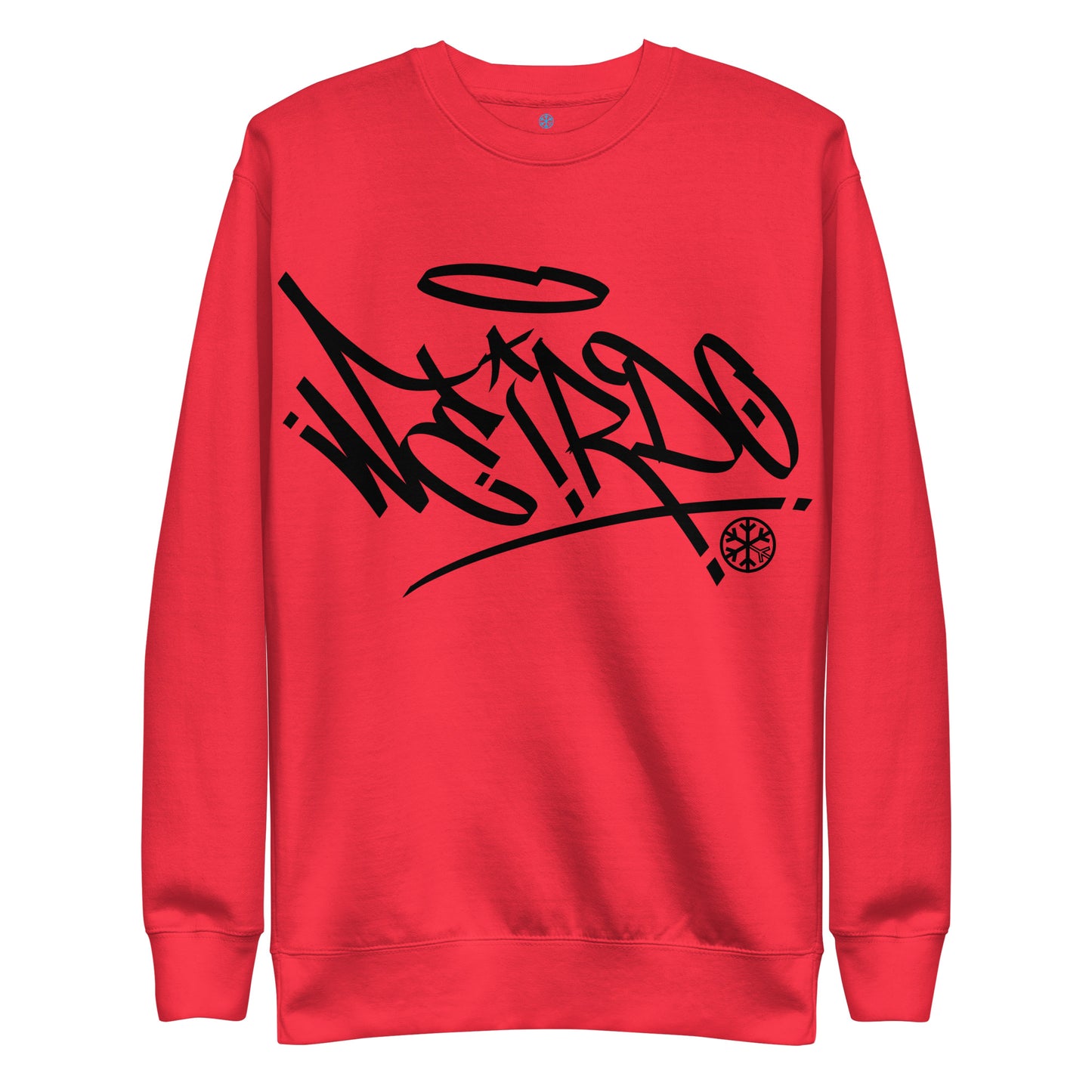 Red-Weirdo Tag Graffiti Sweatshirt from B.Different Clothing, front view, graffiti-inspired streetwear