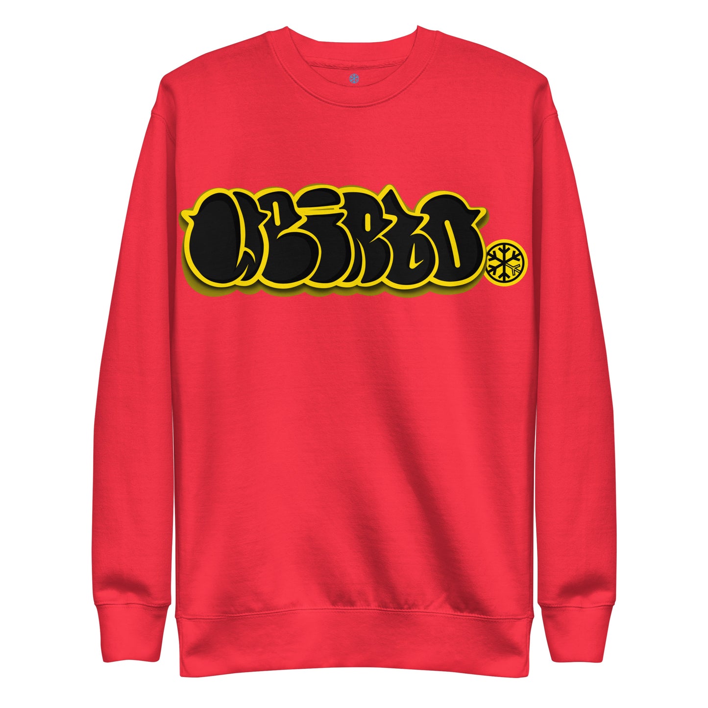 Red-Weirdo Graffiti Throwie Sweatshirt from B.Different Clothing, front view, graffiti-inspired streetwear