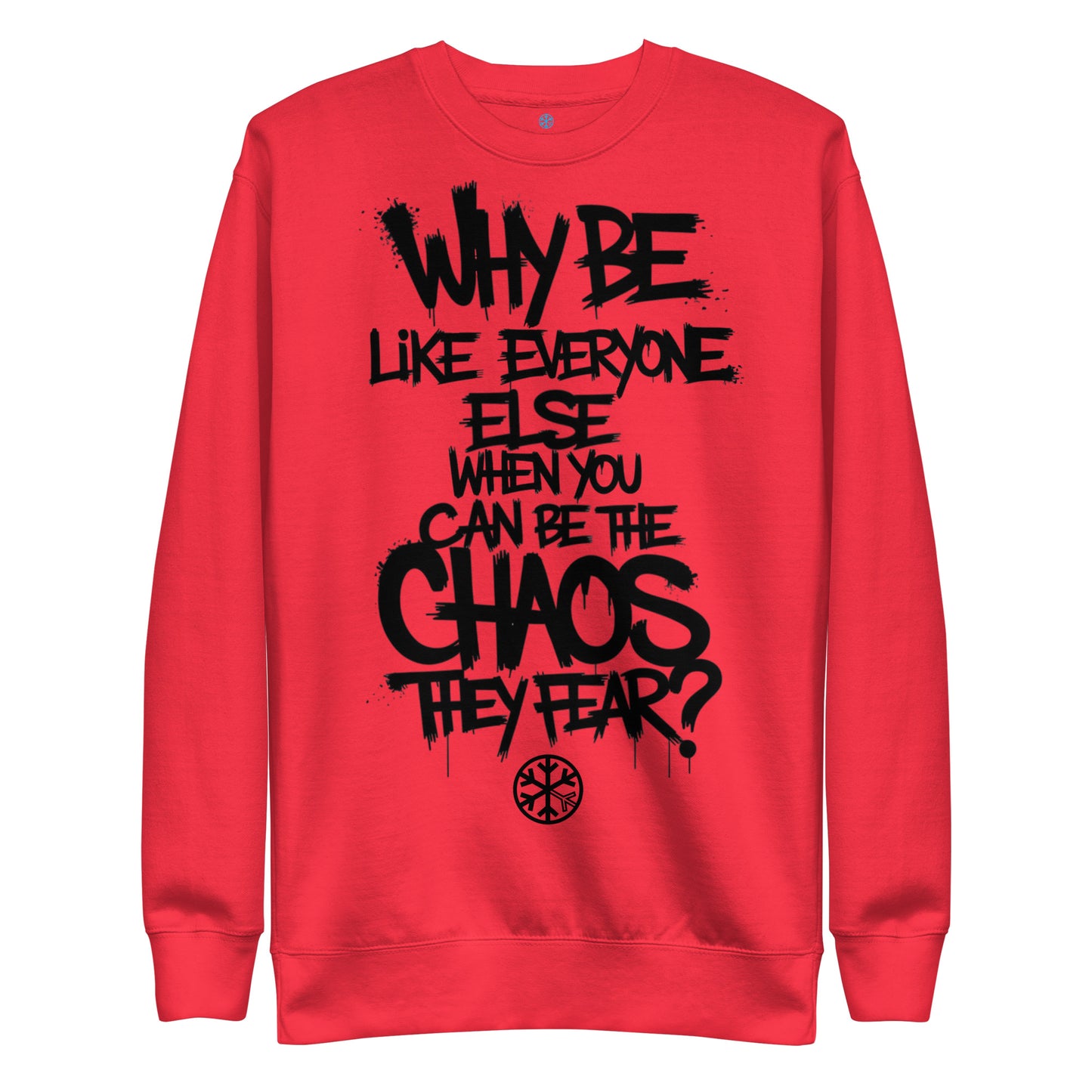 Red-Chaos They Fear Graffiti Tag Sweatshirt from B.Different Clothing, front view, graffiti-inspired streetwear