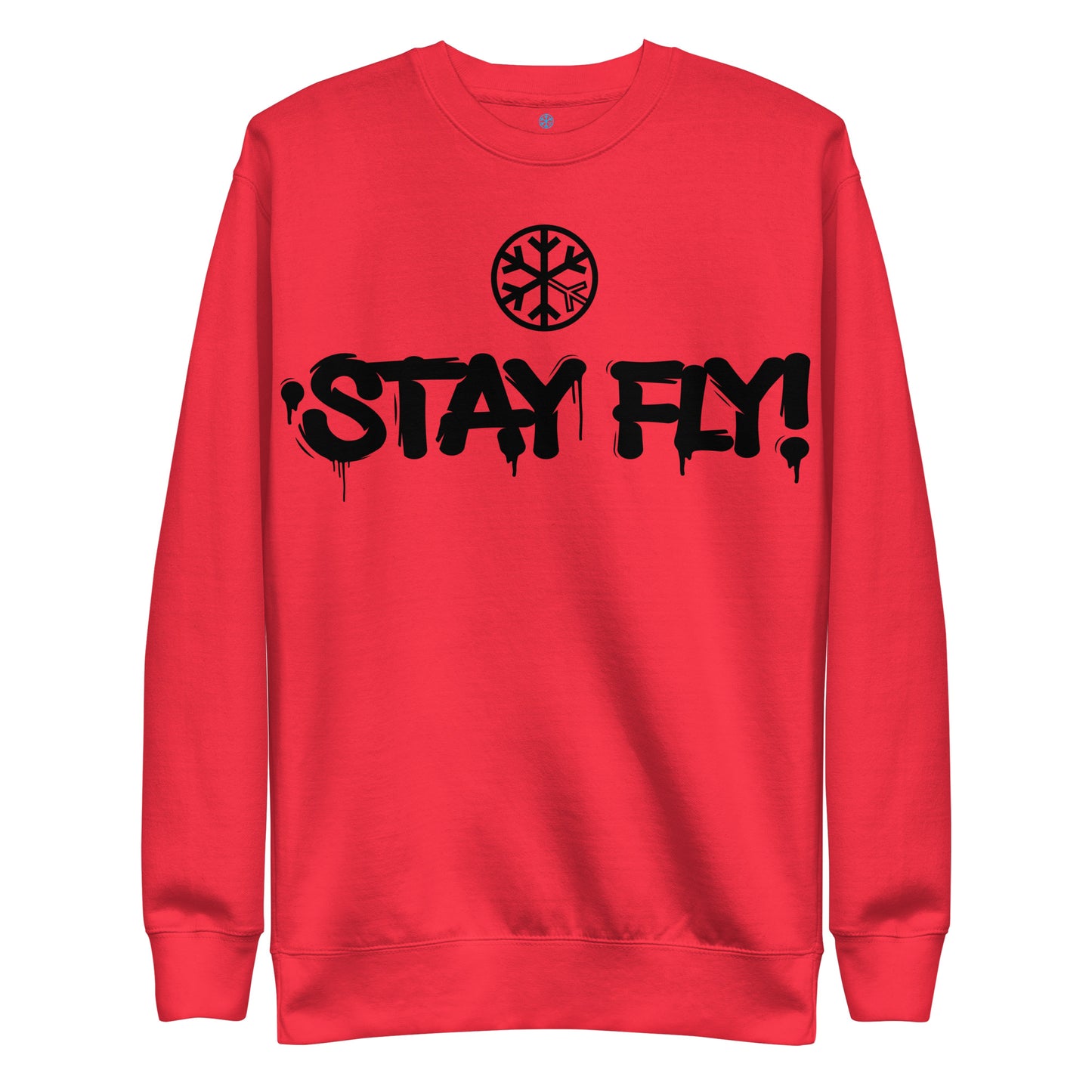 Red-Stay Fly Graffiti Tag Sweatshirt from B.Different Clothing, front view, graffiti-inspired streetwear