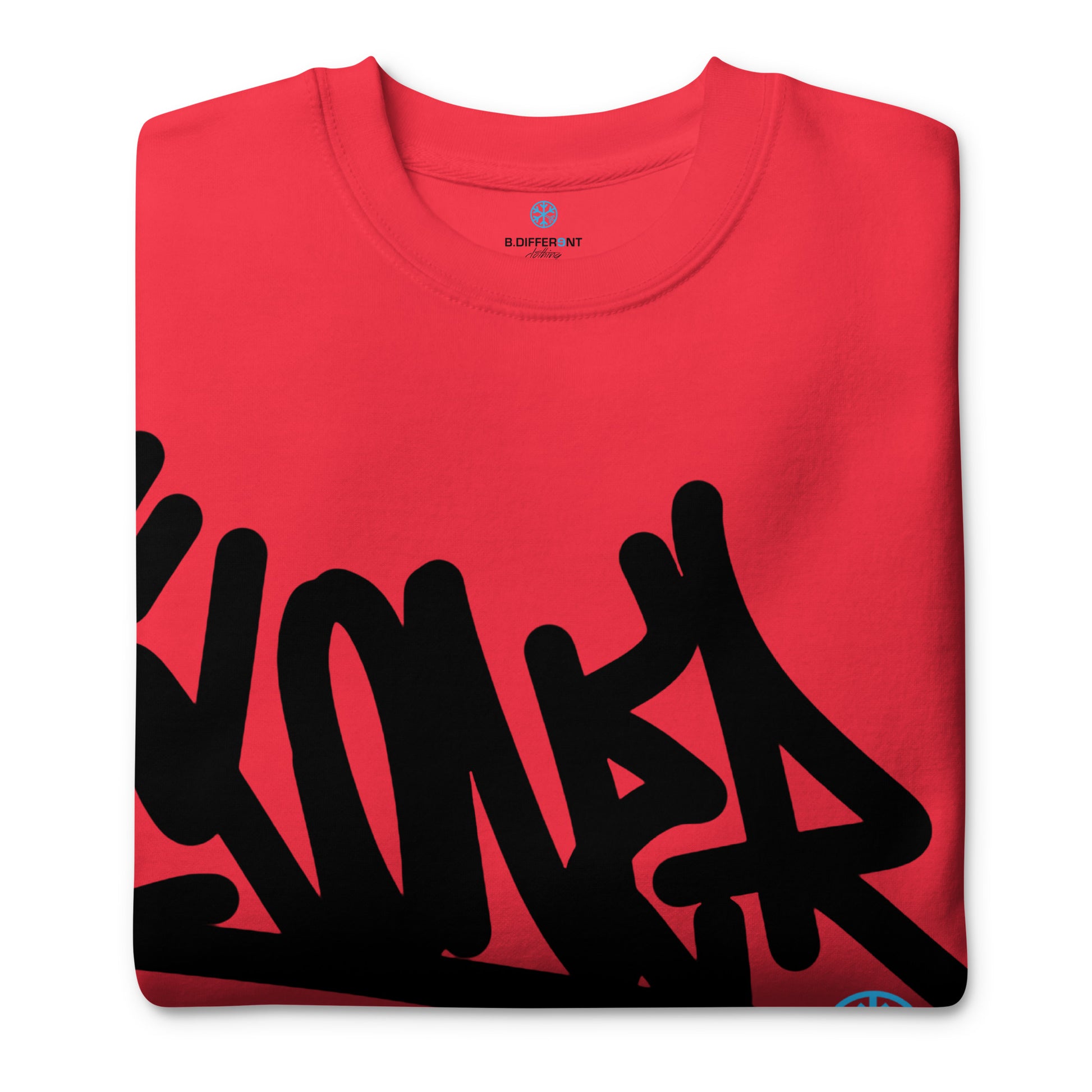 Red-Loner Graffiti Tag Sweatshirt from B.Different Clothing, folded, graffiti-inspired streetwear