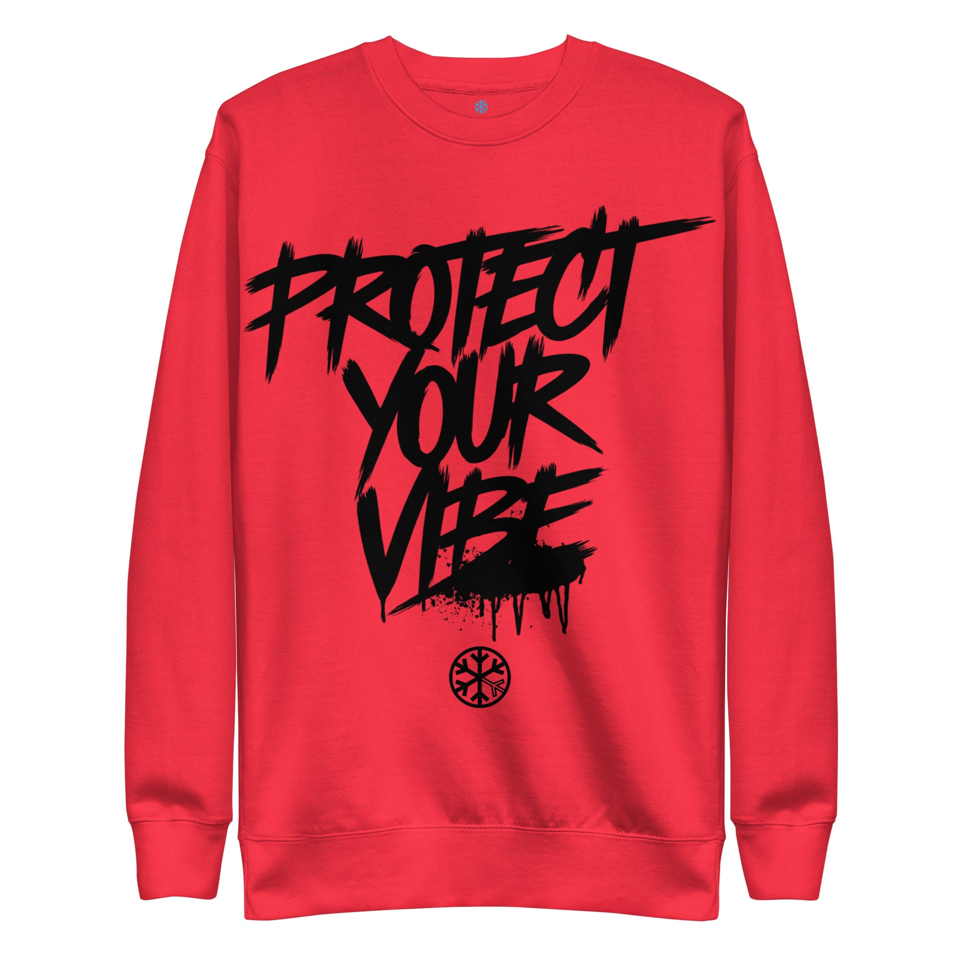 Red-Protect Your Vibe Graffiti Tag Sweatshirt from B.Different Clothing, front view, graffiti-inspired streetwear