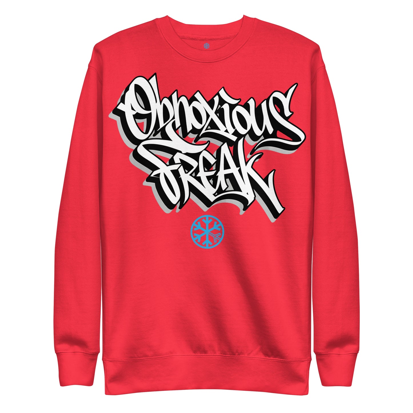 Red-Obnoxious Freak Graffiti Sweatshirt from B.Different Clothing, front view, graffiti-inspired streetwear