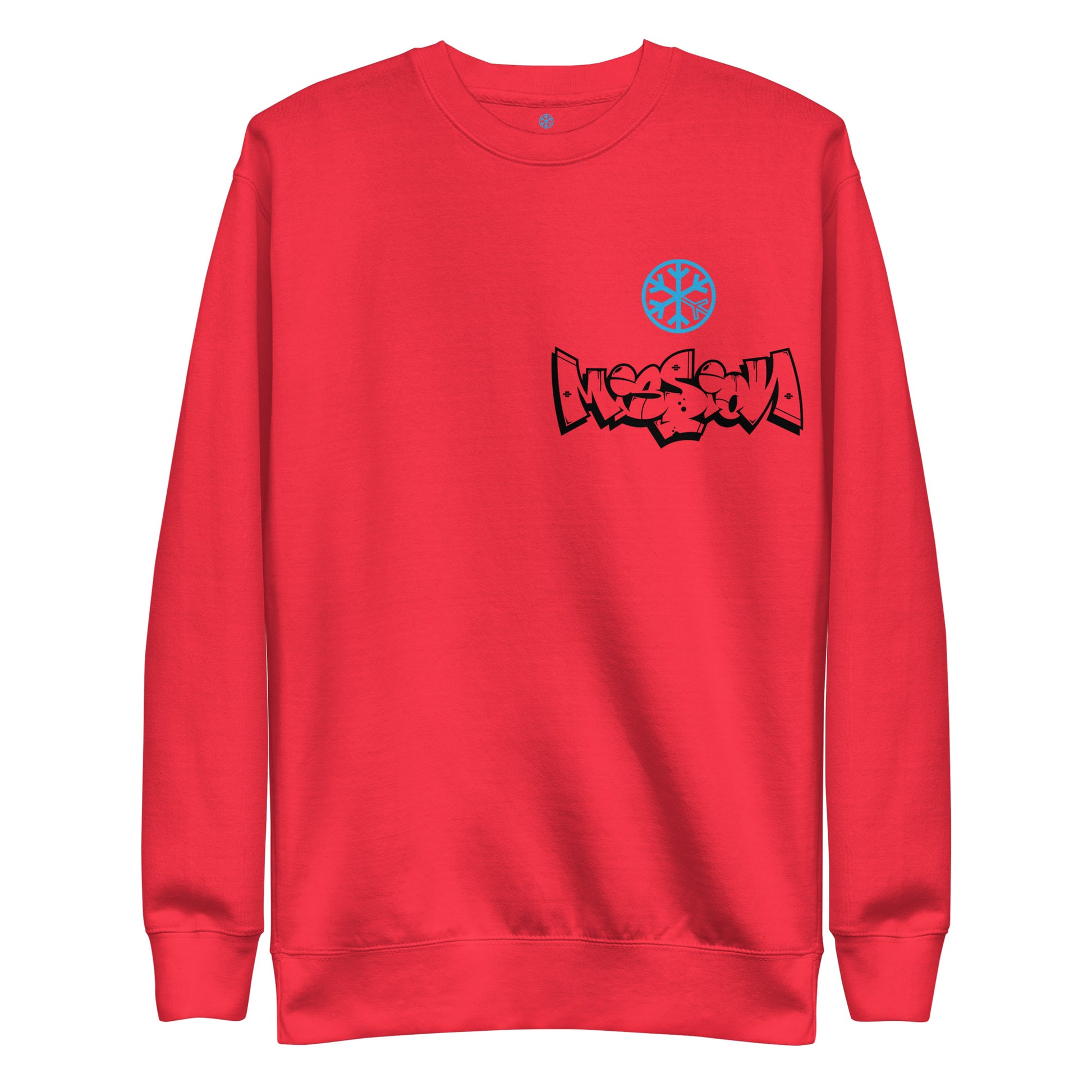 Red-Mission Graffiti Character Sweatshirt from B.Different Clothing, front view, graffiti-inspired streetwear