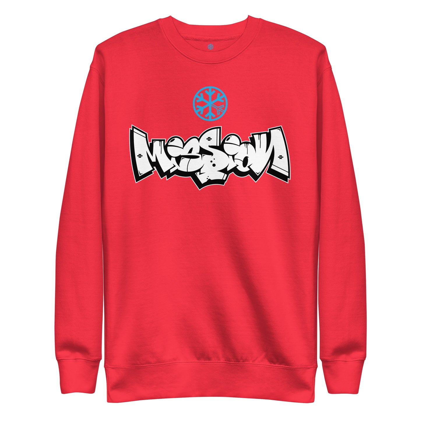 Red-Mission Graffiti Piece Sweatshirt from B.Different Clothing, front view, graffiti-inspired streetwear