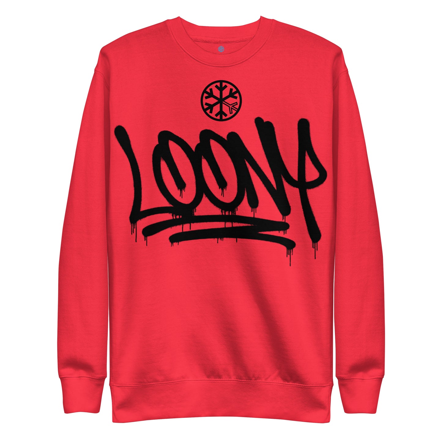 Red-Loony Graffiti Tag Sweatshirt from B.Different Clothing, front view, graffiti-inspired streetwear