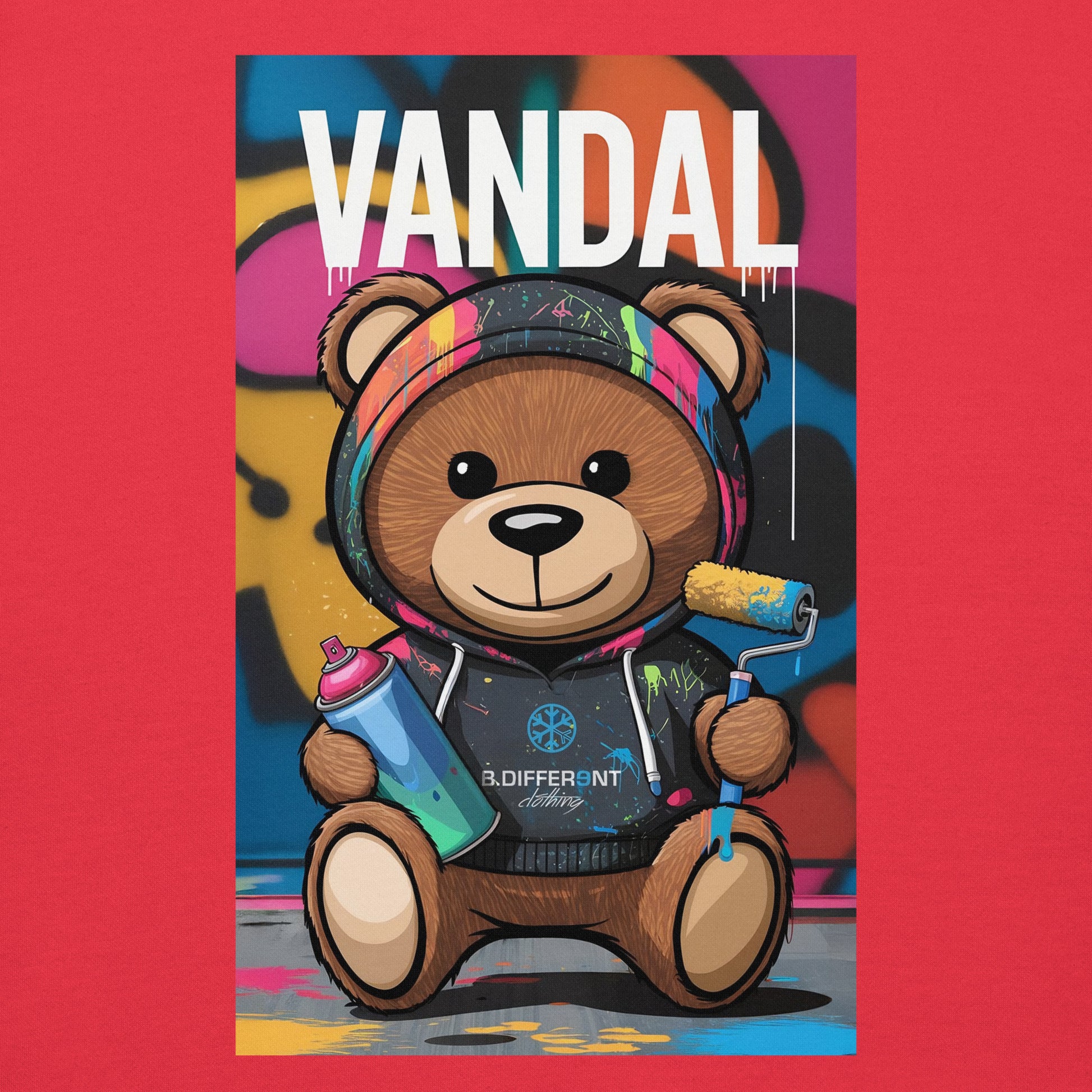 Red-Vandal Teddy Bear Graffiti Sweatshirt from B.Different Clothing, graphic, graffiti-inspired streetwear