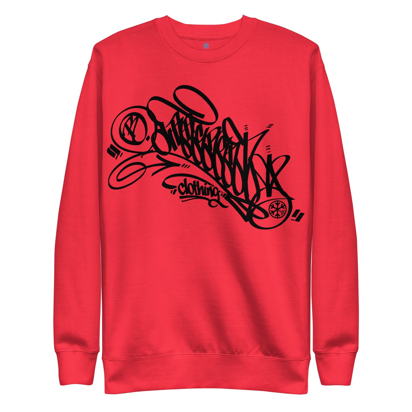 Red-B.Different Clothing Graffiti Tag Sweatshirt from B.Different Clothing, front view, graffiti-inspired streetwear