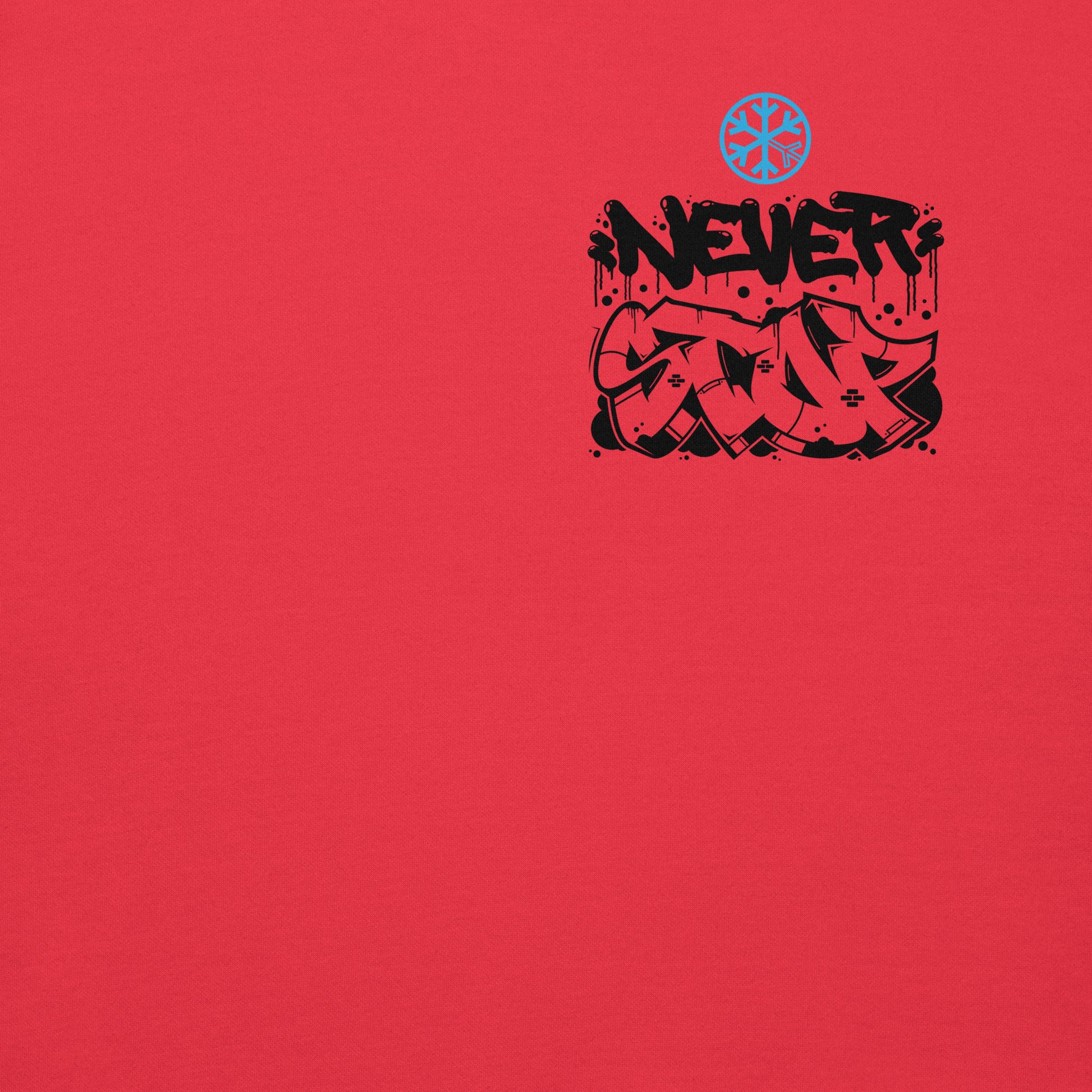 Red-Never Stop Graffiti Character Sweatshirt from B.Different Clothing, front graphic, graffiti-inspired streetwear