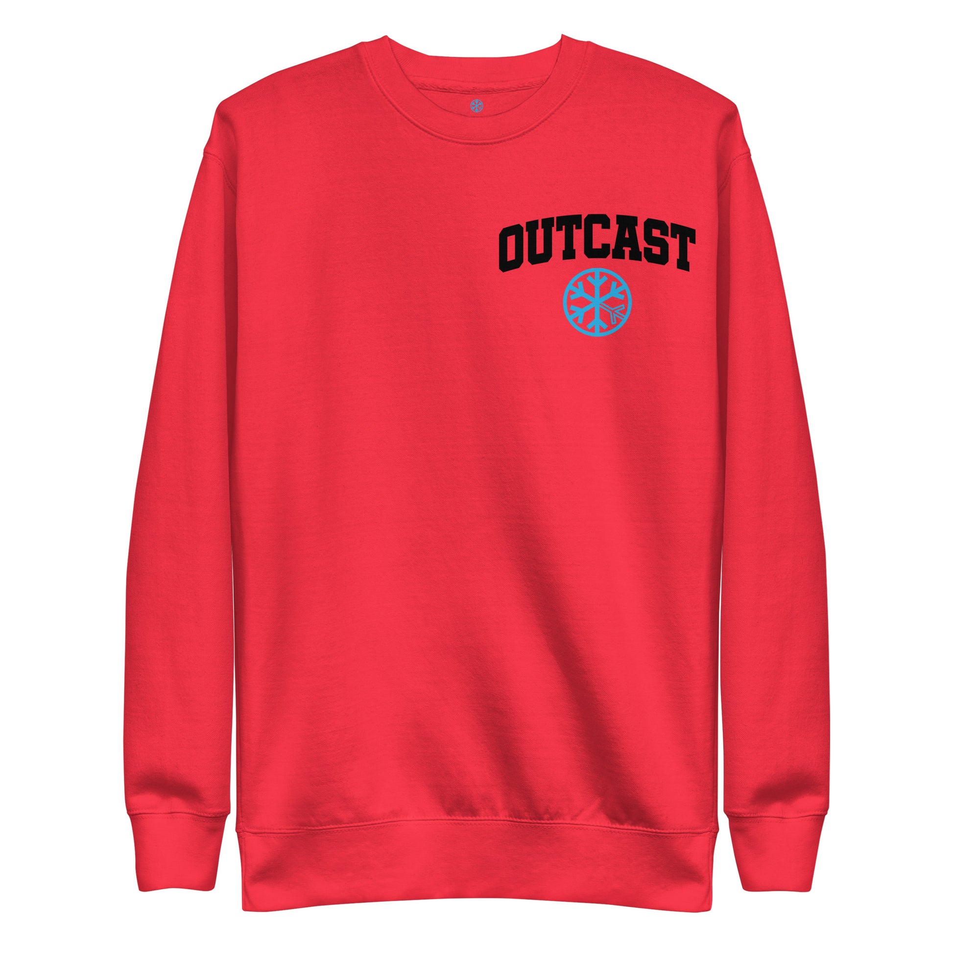 Red-Outcast Graffiti Character Sweatshirt from B.Different Clothing, front view, graffiti-inspired streetwear