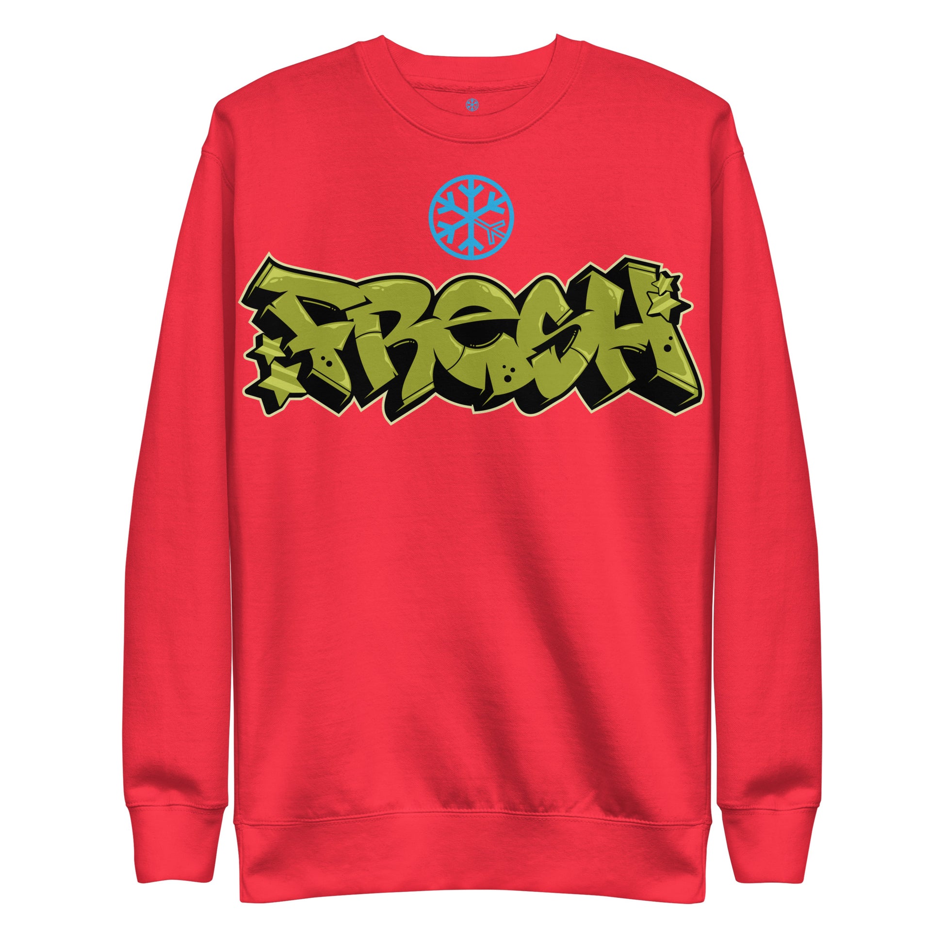 Red-Fresh Graffiti Piece Sweatshirt from B.Different Clothing, front view, graffiti-inspired streetwear