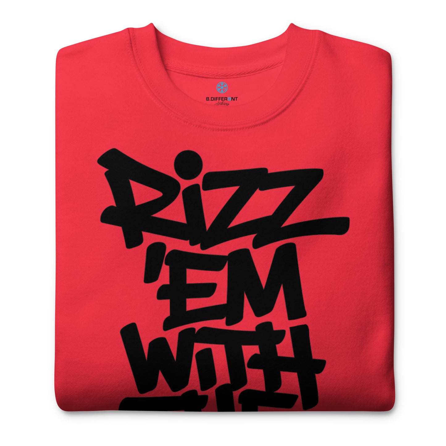 Red-Rizz 'Em With The 'Tism Graffiti Sweatshirt from B.Different Clothing, folded, graffiti-inspired streetwear