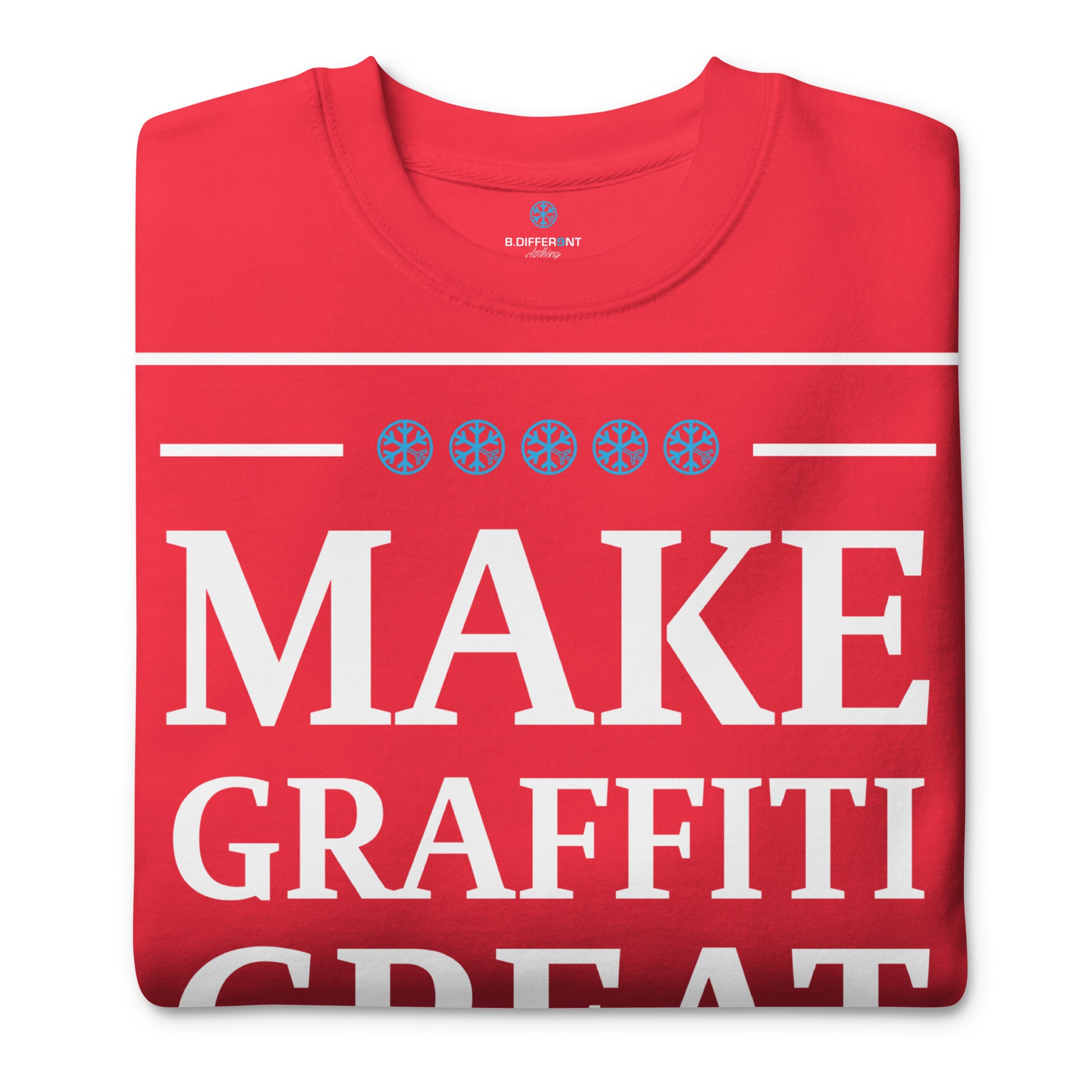 Red-Make Graffiti Great Again Sweatshirt from B.Different Clothing, folded, graffiti-inspired streetwear