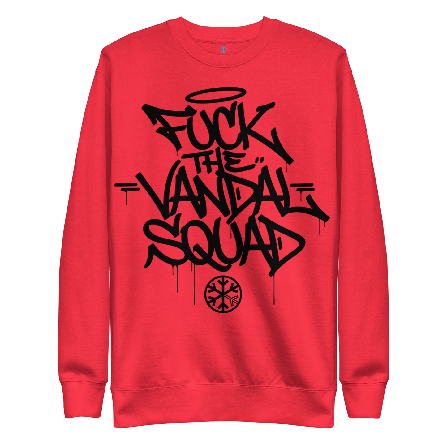 Red-Fuck The Vandal Squad Graffiti Sweatshirt from B.Different Clothing, front view, graffiti-inspired streetwear