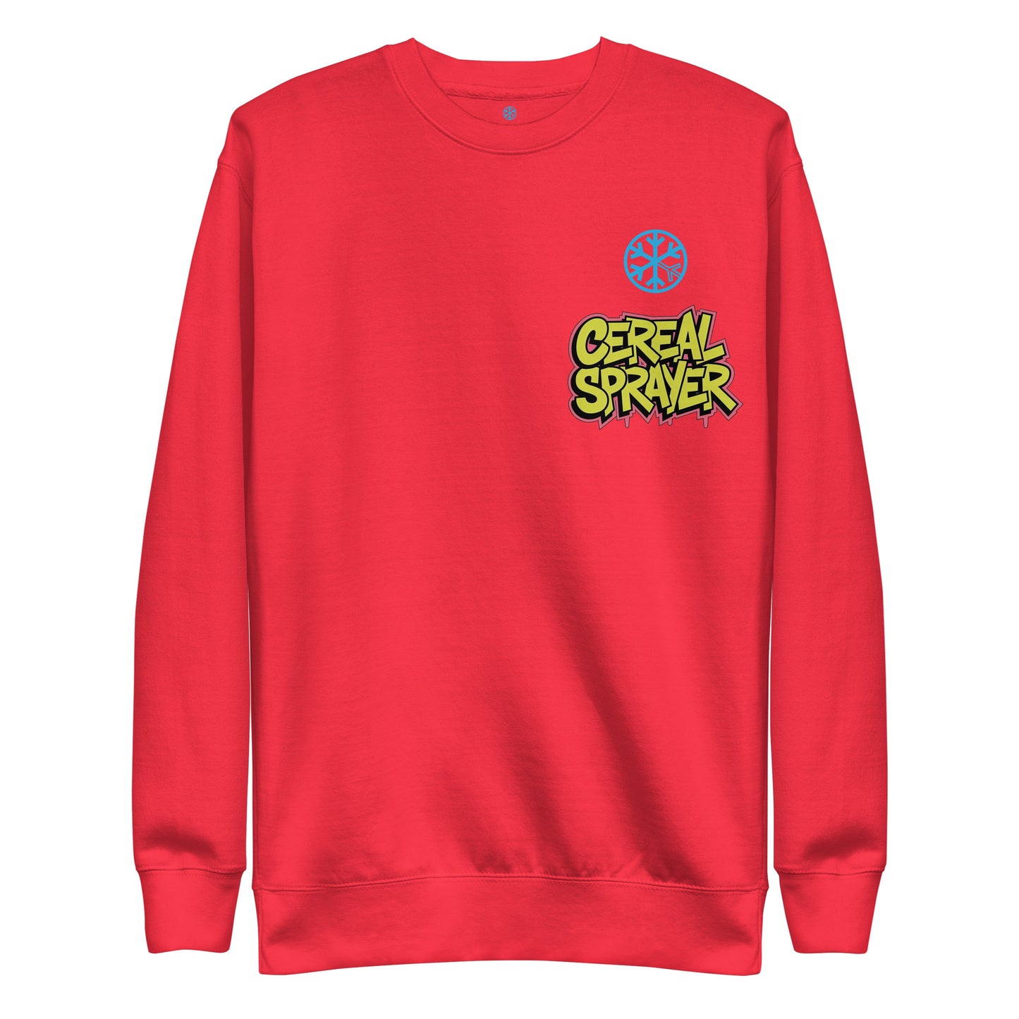 Red-Cereal Sprayer Graffiti Sweatshirt from B.Different Clothing, front view, graffiti-inspired streetwear