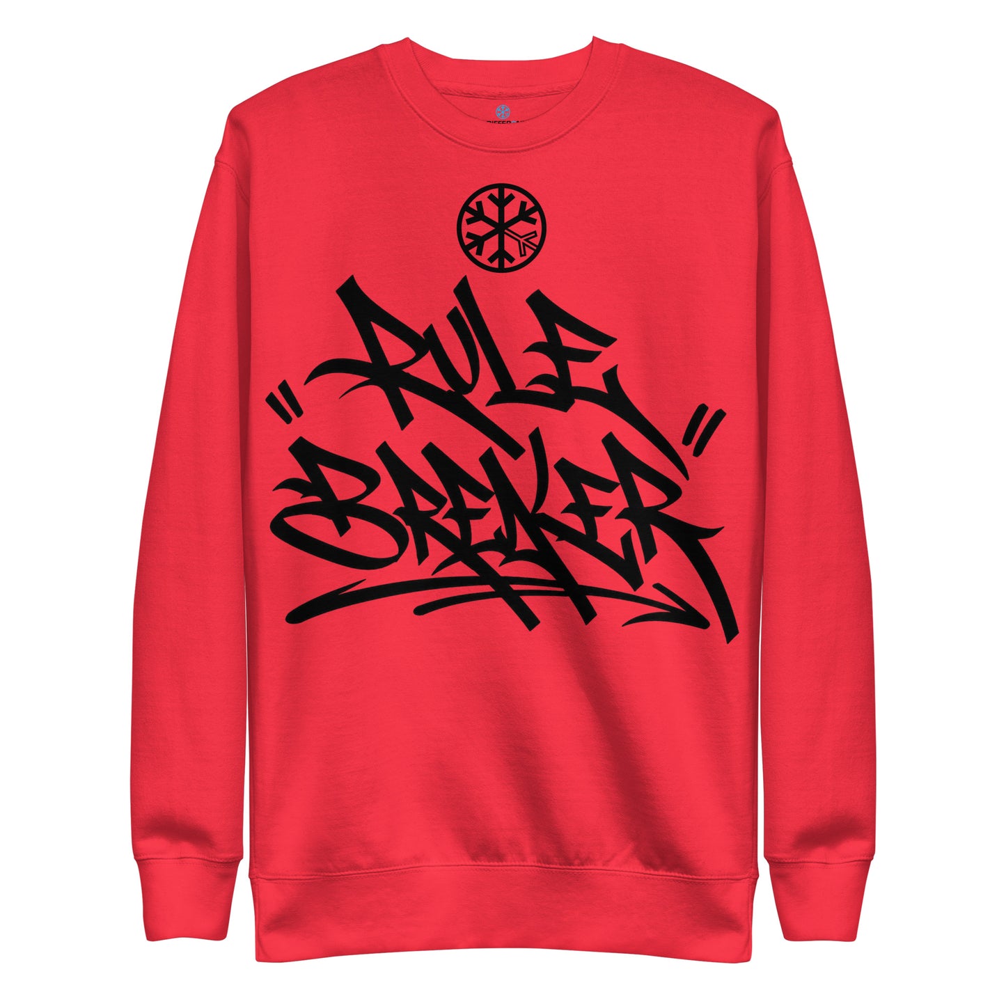 Team Red-Rule Breaker Graffiti Tag Sweatshirt from B.Different Clothing, front view, graffiti-inspired streetwear