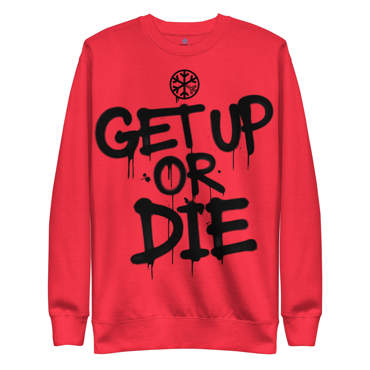 Team Red-Get Up or Die Graffiti Tag Sweatshirt from B.Different Clothing, front view, graffiti-inspired streetwear