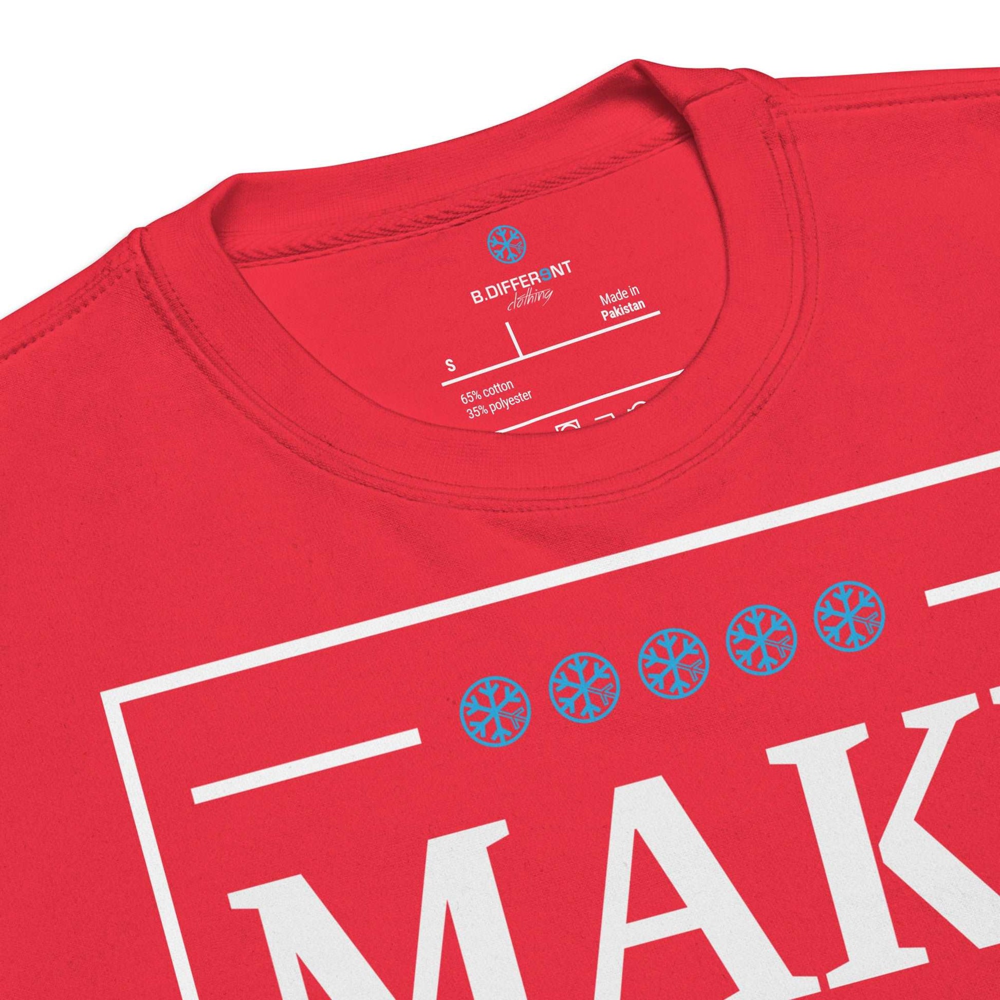 collar of make graffiti great again sweatshirt red by b.different clothing graffiti and street art inspired streetwear brand for weirdos, misfits, and outcasts.