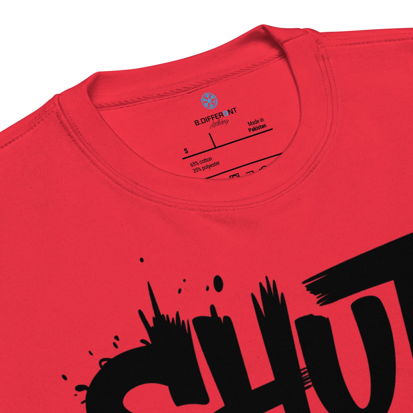 Red-Shut Up and Paint Graffiti Sweatshirt from B.Different Clothing, collar, graffiti-inspired streetwear