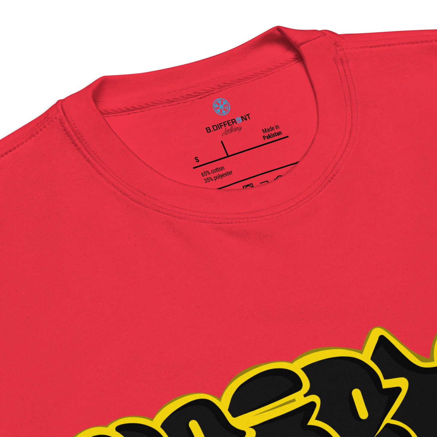 Red-Weirdo Graffiti Throwie Sweatshirt from B.Different Clothing, collar, graffiti-inspired streetwear