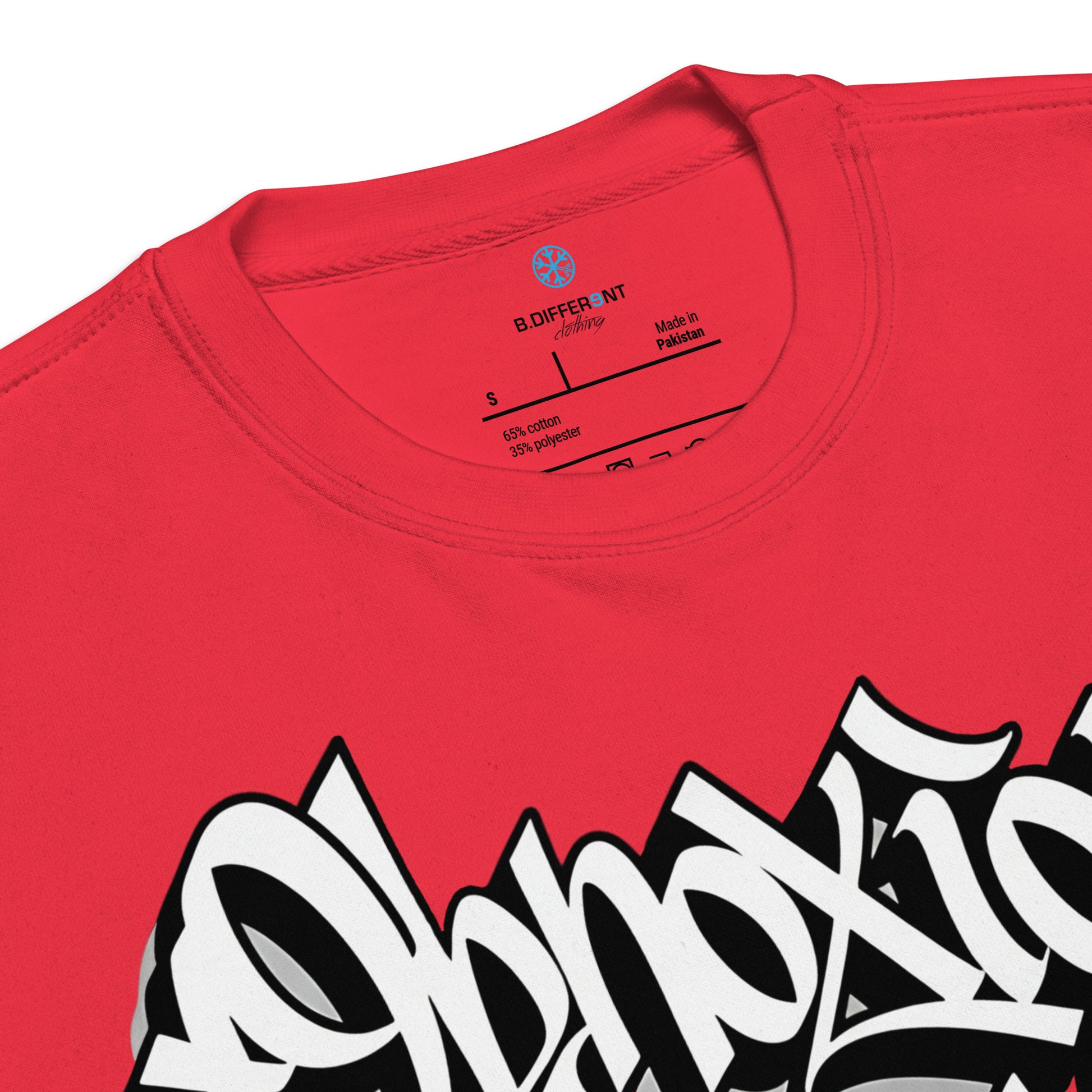 Red-Obnoxious Freak Graffiti Sweatshirt from B.Different Clothing, collar, graffiti-inspired streetwear