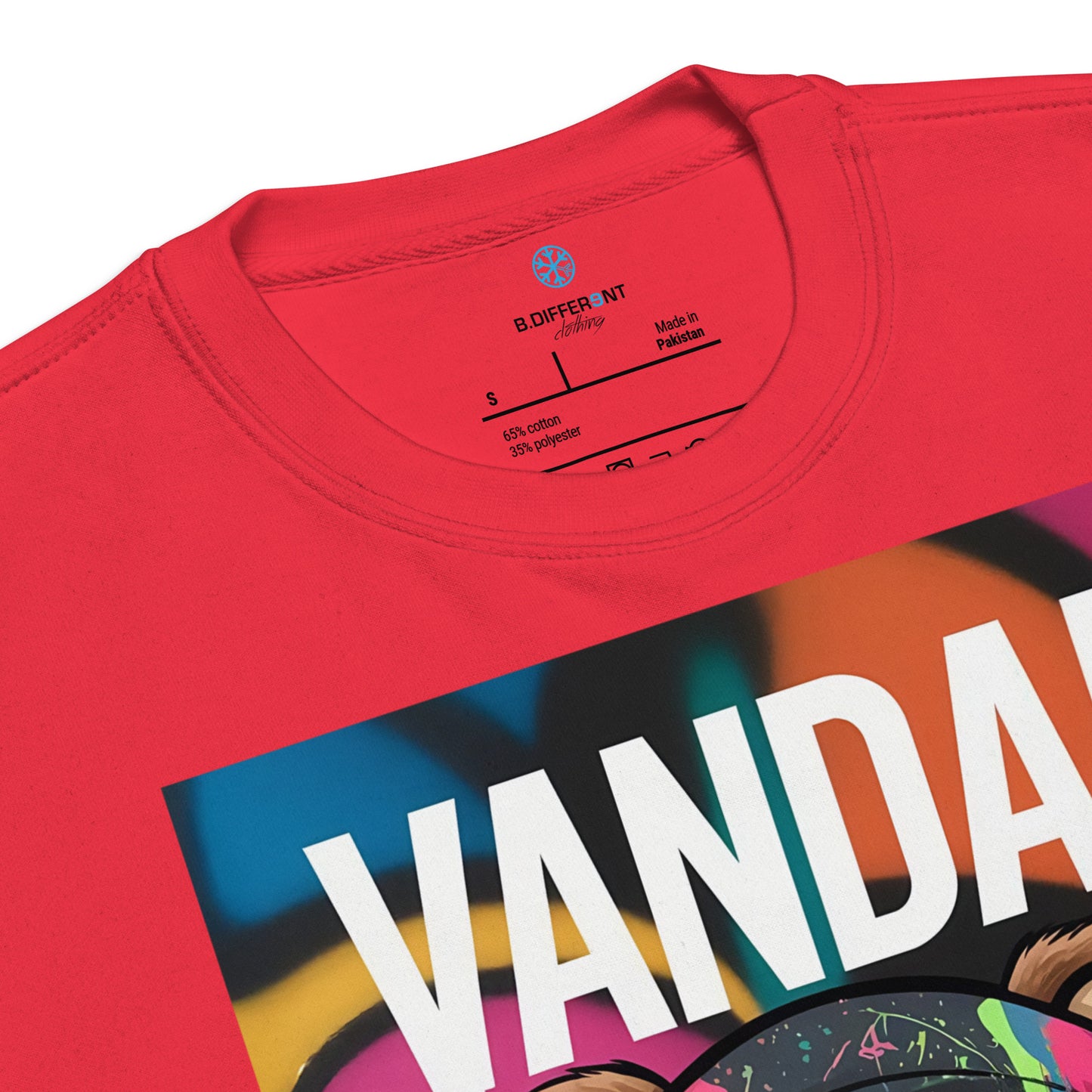 Red-Vandal Teddy Bear Graffiti Sweatshirt from B.Different Clothing, collar, graffiti-inspired streetwear
