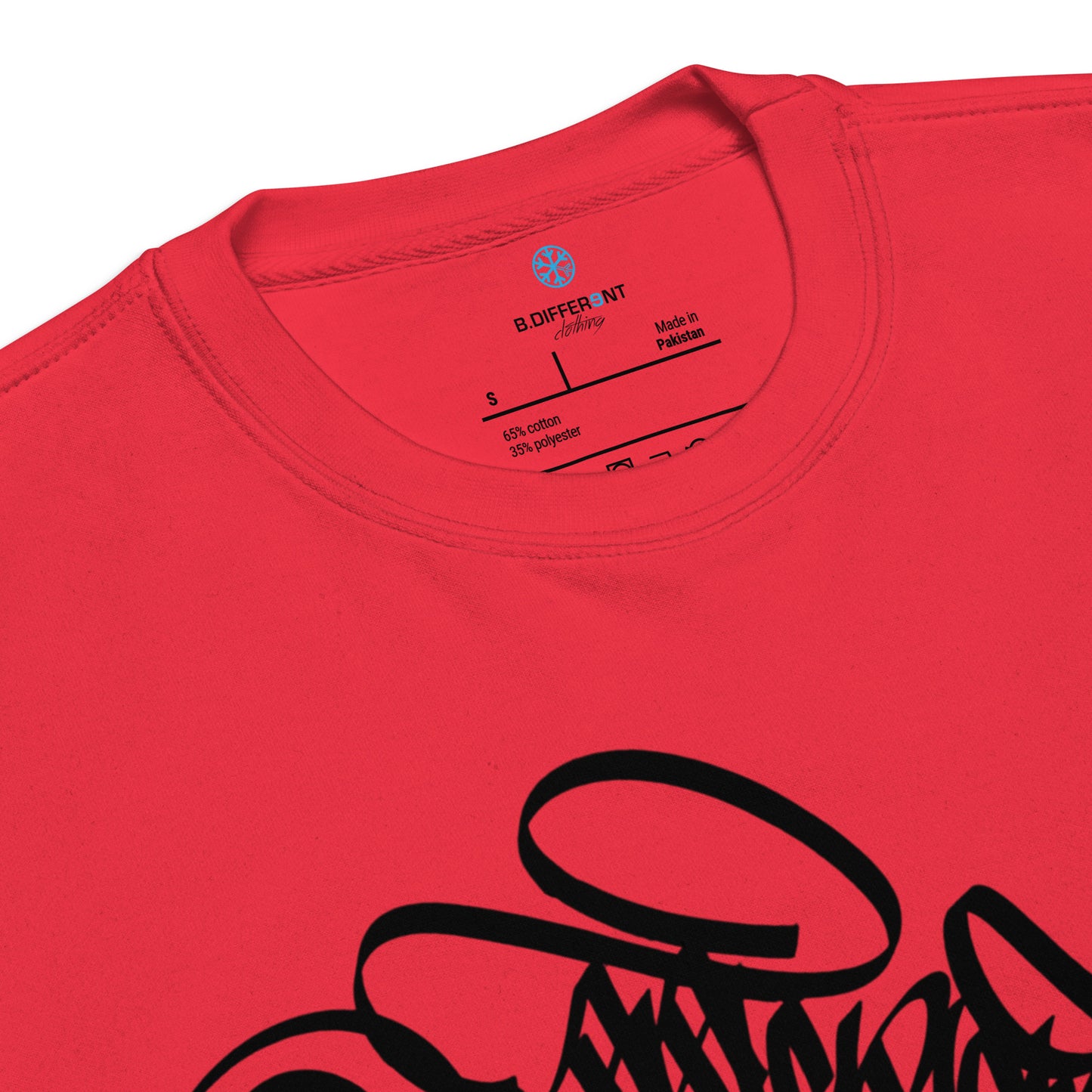 Red-B.Different Clothing Graffiti Tag Sweatshirt from B.Different Clothing, collar, graffiti-inspired streetwear