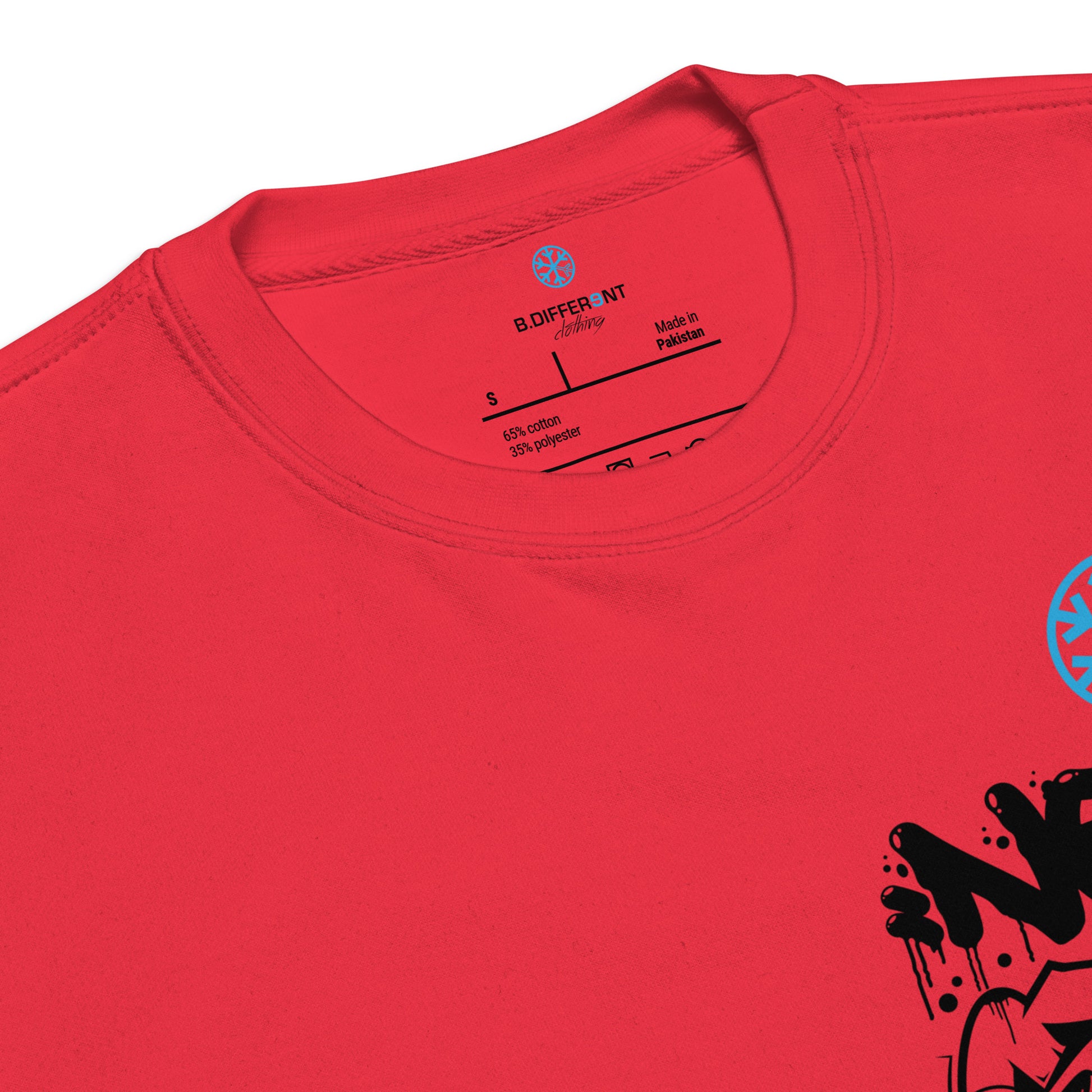 Red-Never Stop Graffiti Character Sweatshirt from B.Different Clothing, collar, graffiti-inspired streetwear