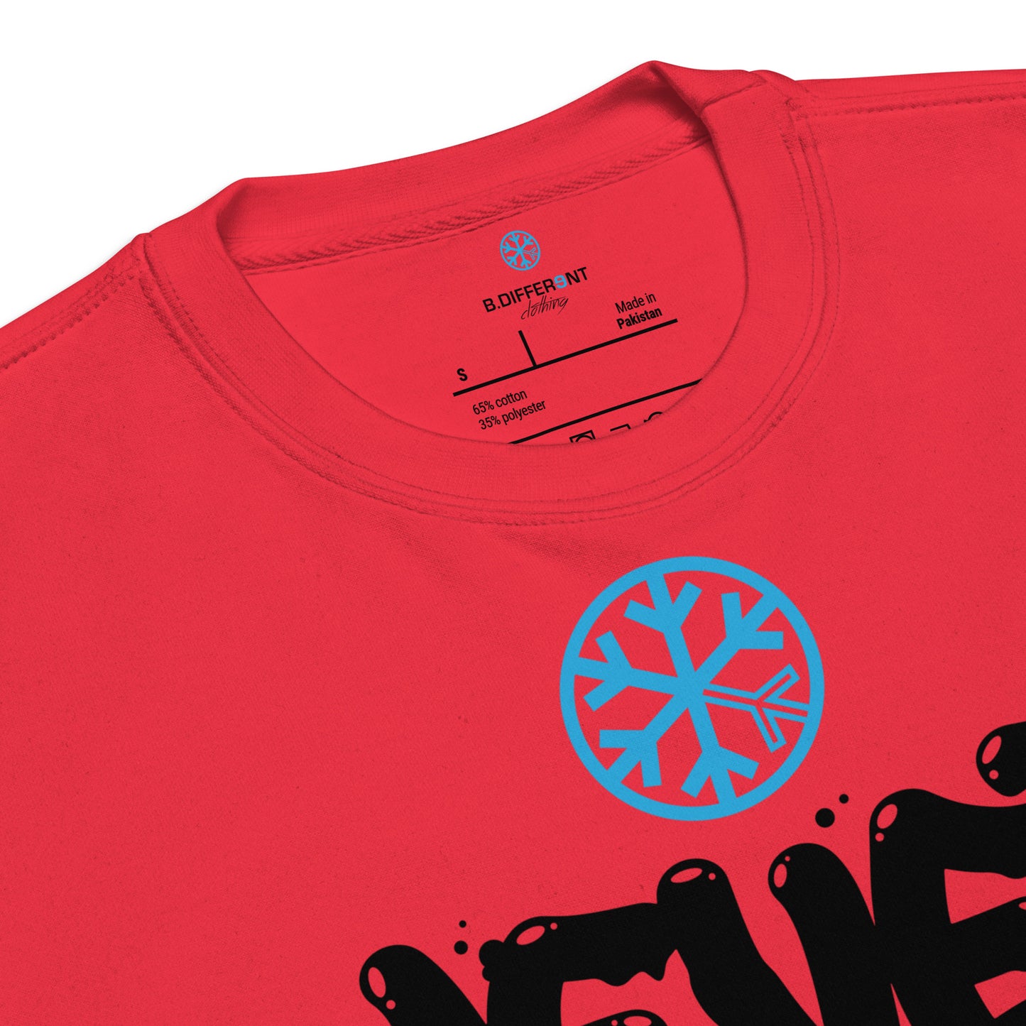 Red-Never Stop Graffiti Piece Sweatshirt from B.Different Clothing, collar, graffiti-inspired streetwear